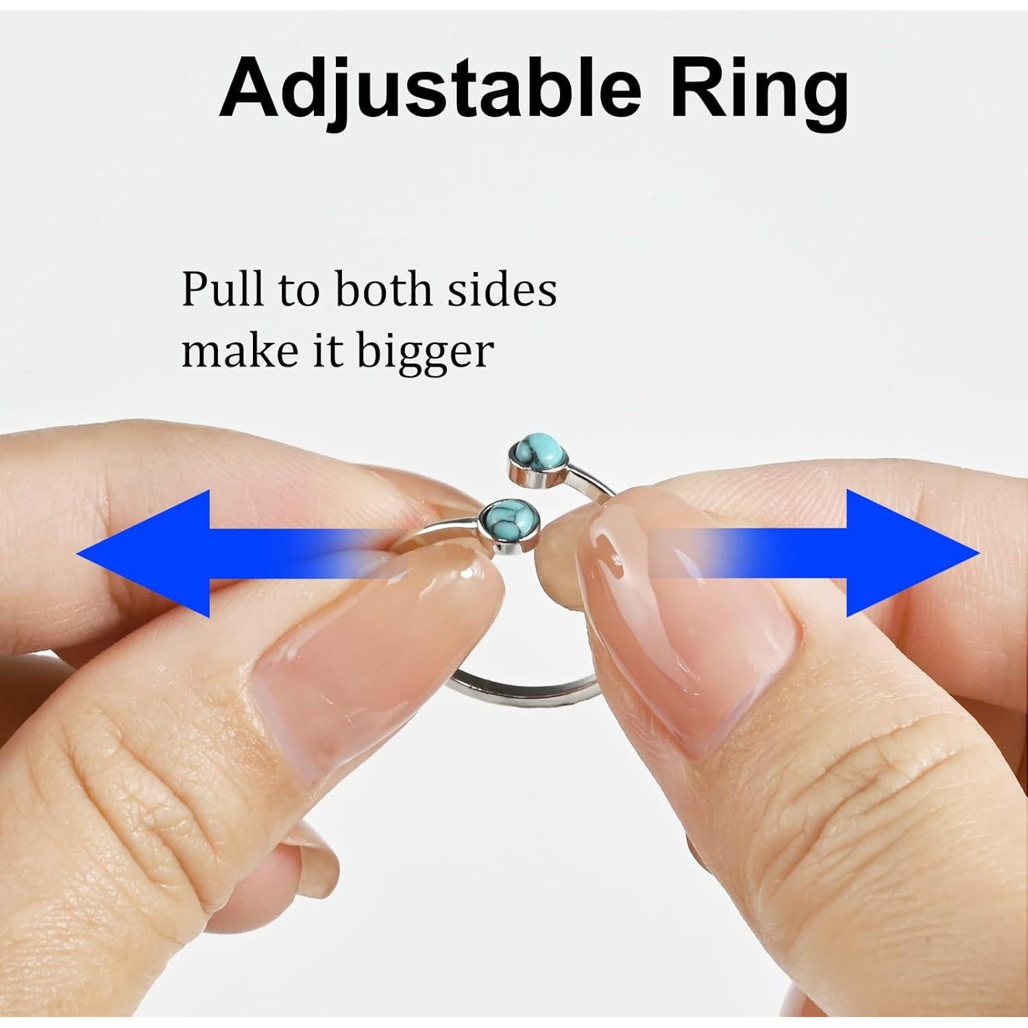 Anillo Abierto de Turquesa de Plata Ajustable para Mujeres