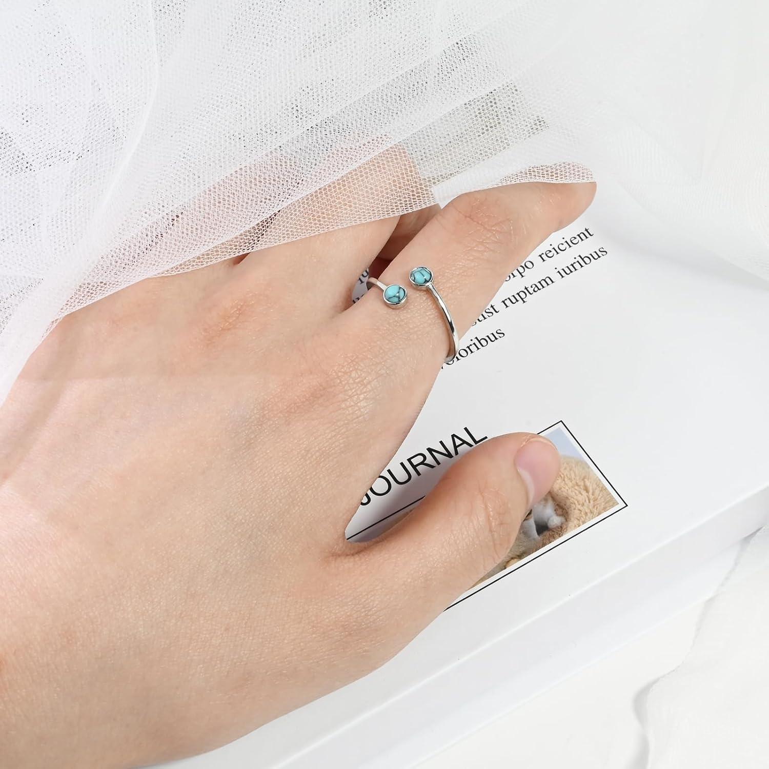 Anillo Abierto de Turquesa de Plata Ajustable para Mujeres
