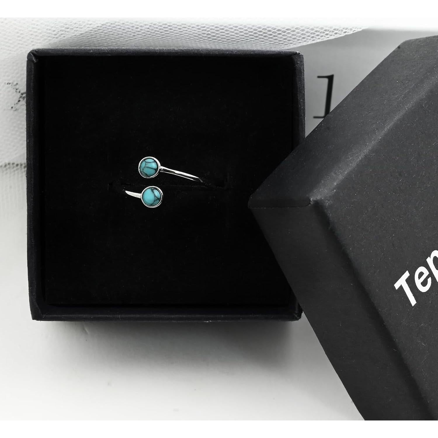 Anillo Abierto de Turquesa de Plata Ajustable para Mujeres