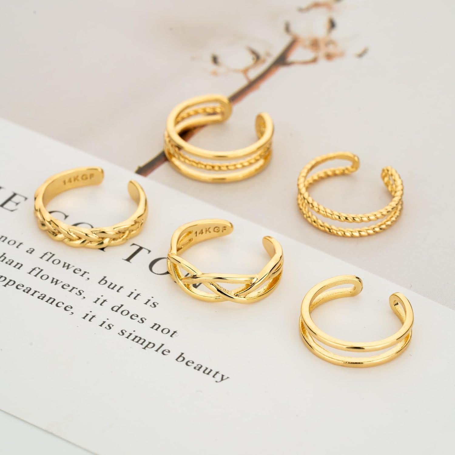 Anillos para Dedos de los Pies de Oro 14K Melshabt Ajustables