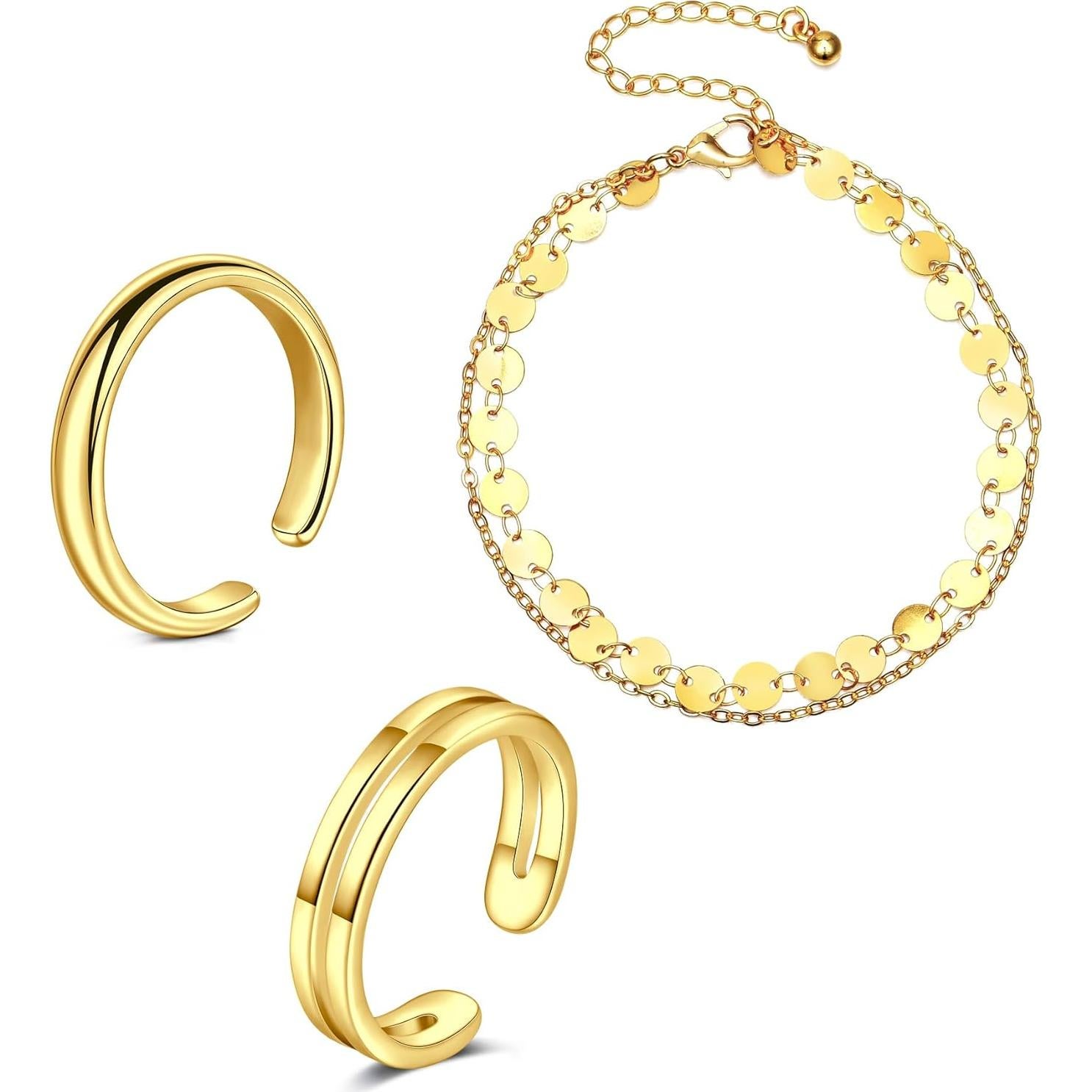 Conjunto de Joyería para Pies Briana Williams - 2 Anillos y Pulsera de Tobillo Oro