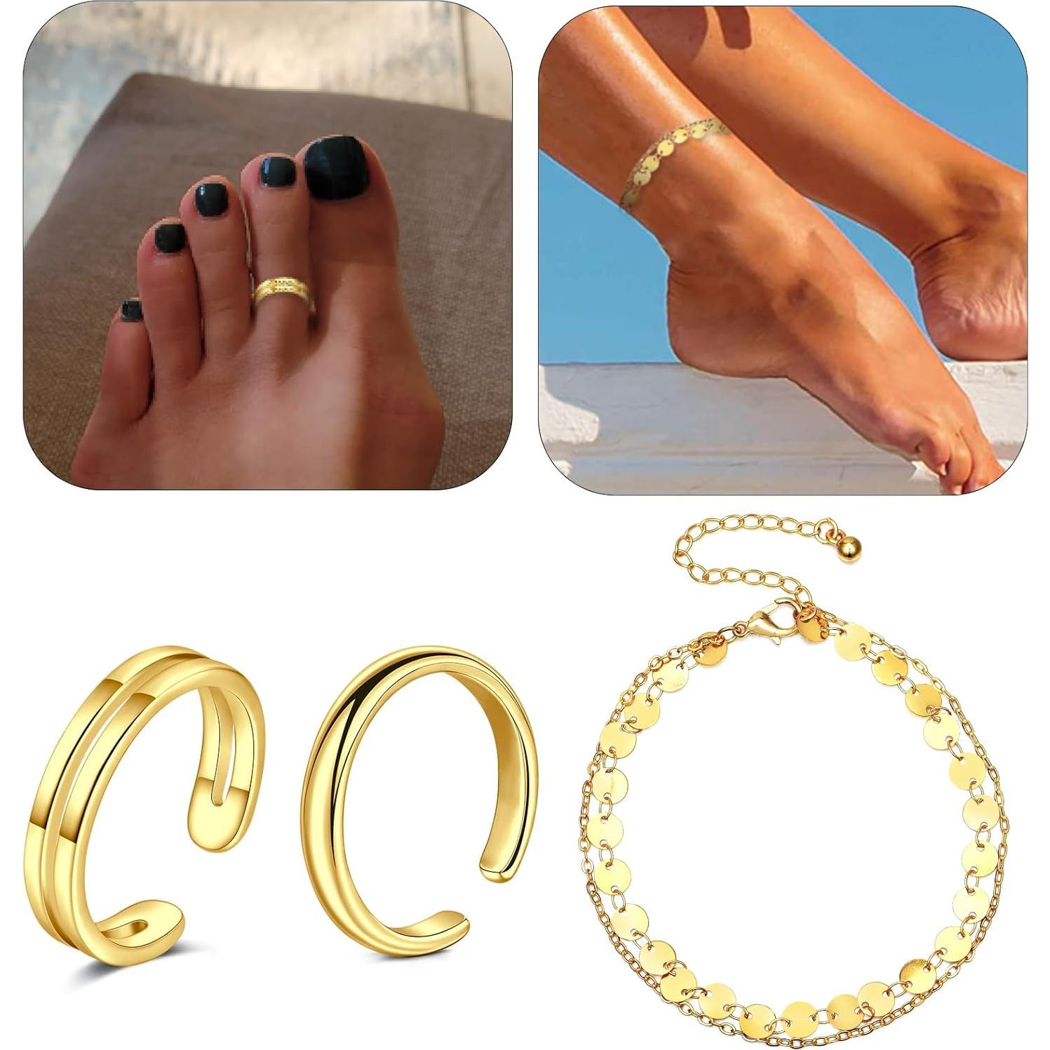 Conjunto de Joyería para Pies Briana Williams - 2 Anillos y Pulsera de Tobillo Oro