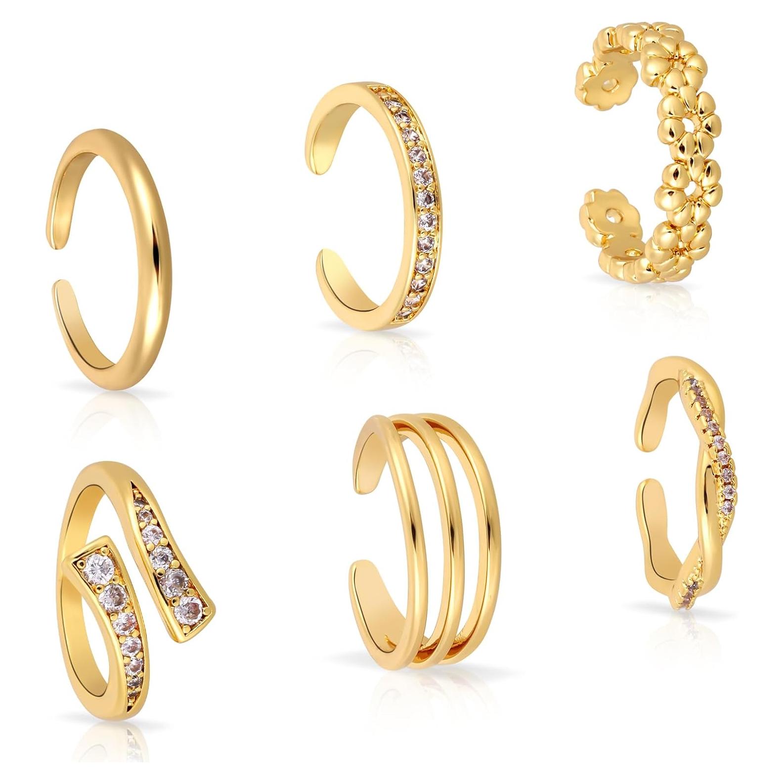 Conjunto 6 Anillos de Dedo del Pie Dorados Ajustables Mikovivi