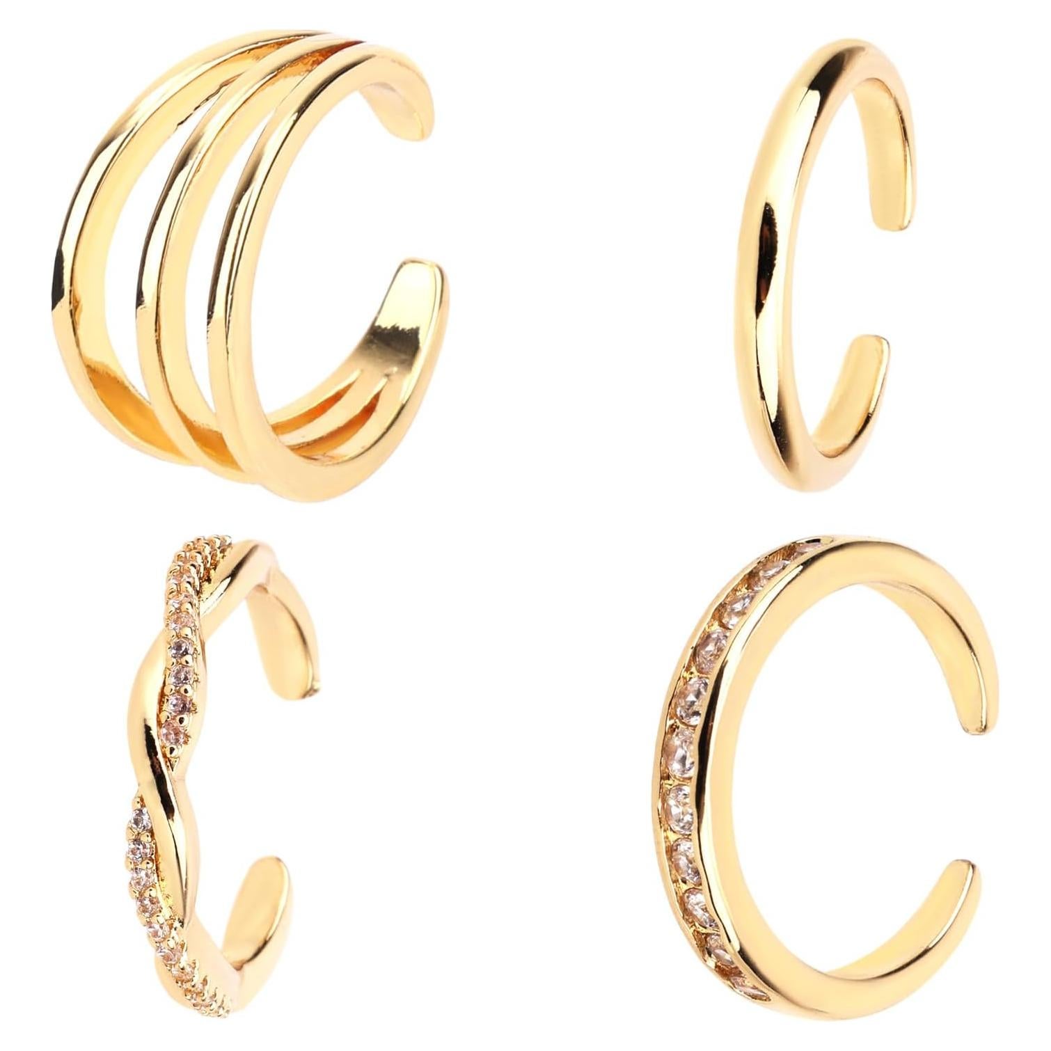 Juego de 4 Anillos Ajustables Mikovivi para Mujeres - Oro