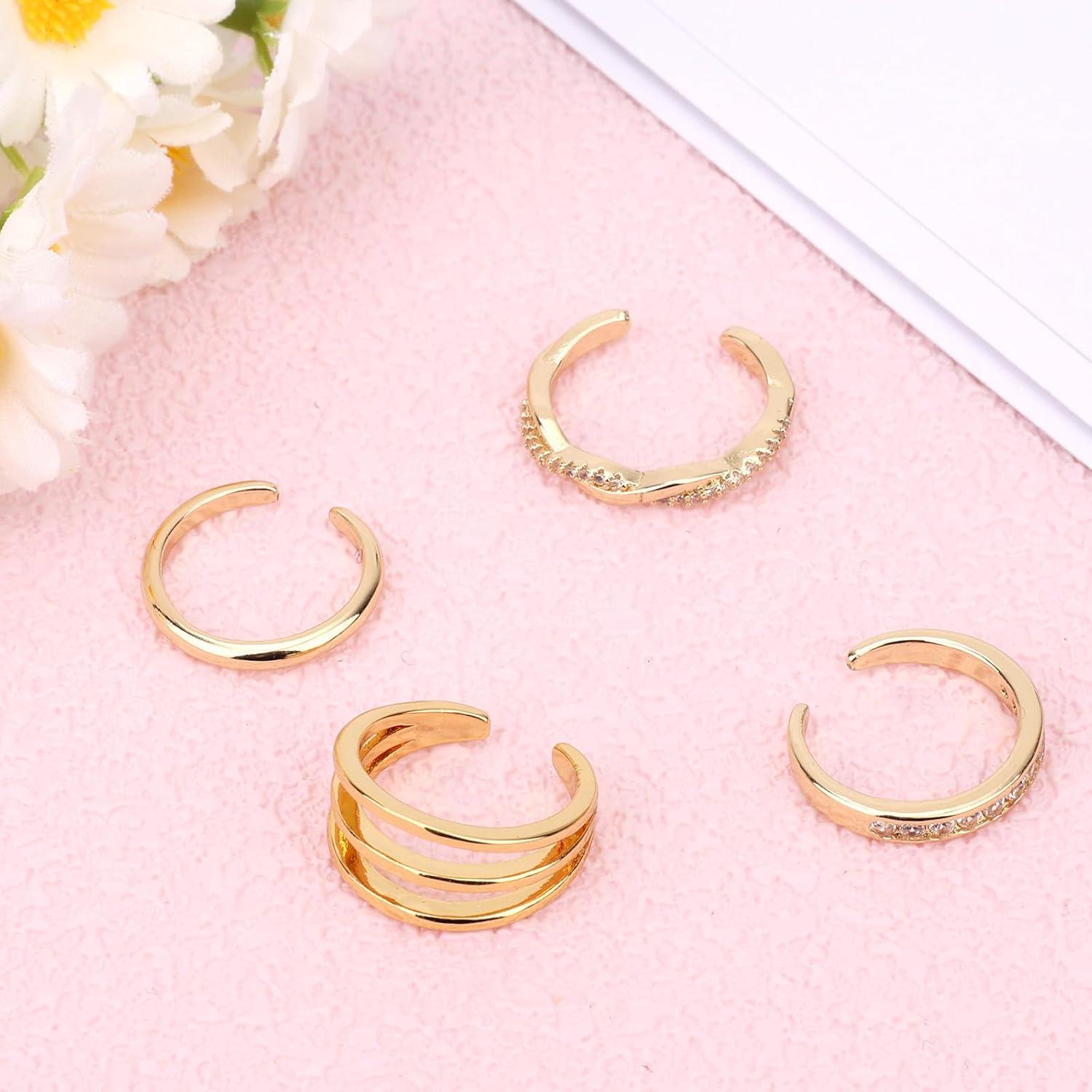 Juego de 4 Anillos Ajustables Mikovivi para Mujeres - Oro