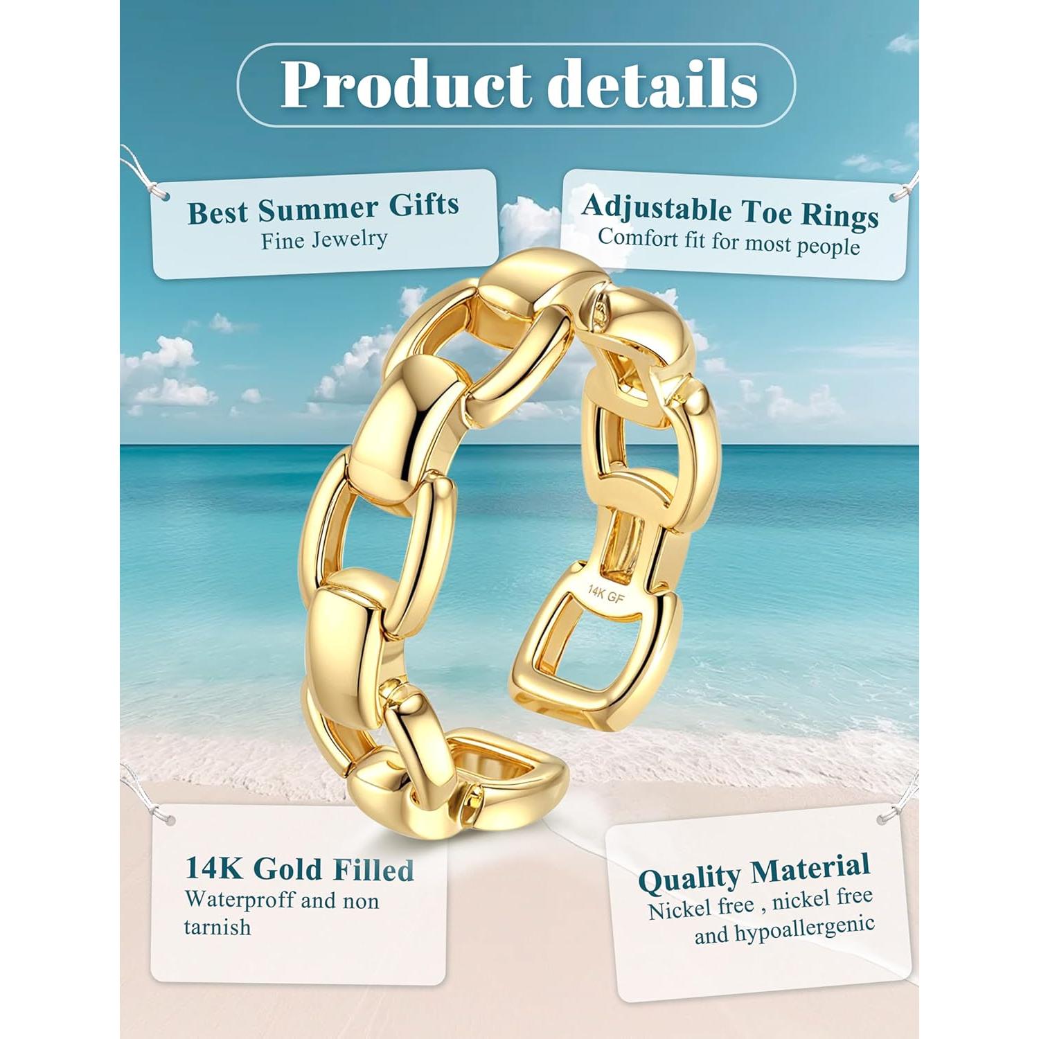 Anillo de Tobillo de Oro Relleno 14K Fiasaso Ajustable para Mujeres