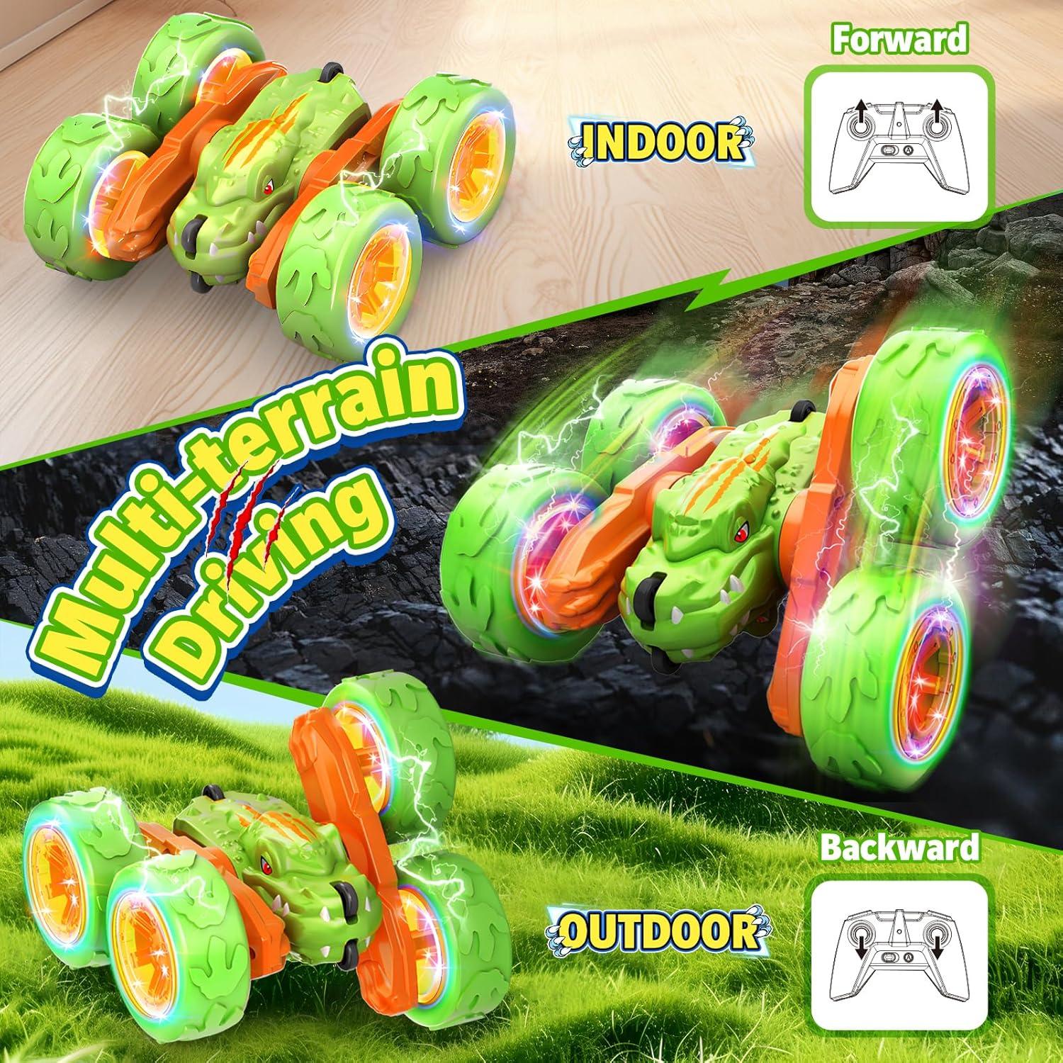 Coche RC SpringFlower Dinosaurio Acrobático LED Verde