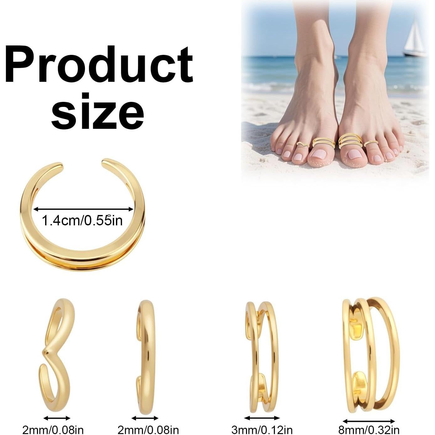 Juego de 4 Anillos de Dedo Abiertos Ajustables Mikovivi Oro