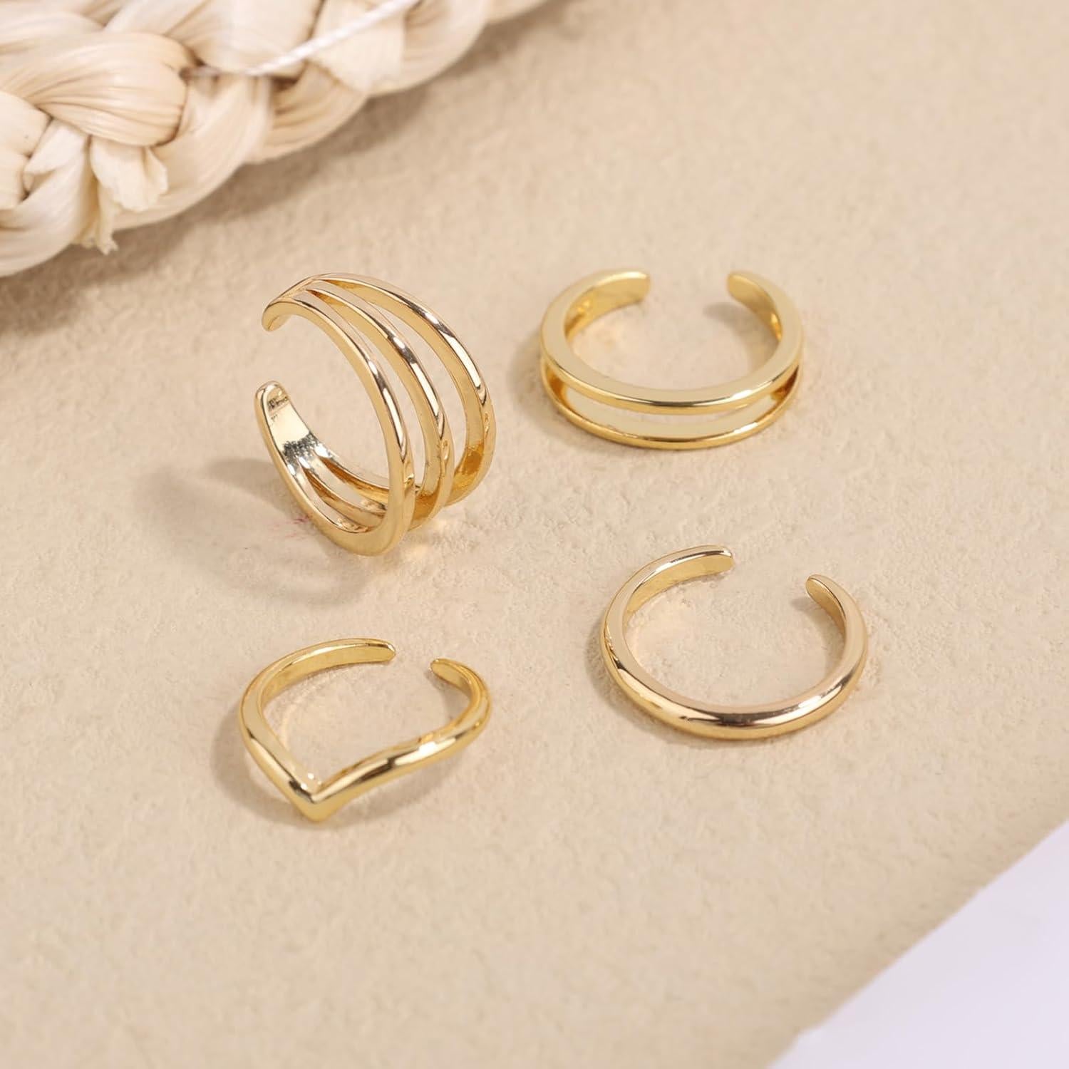 Juego de 4 Anillos de Dedo Abiertos Ajustables Mikovivi Oro