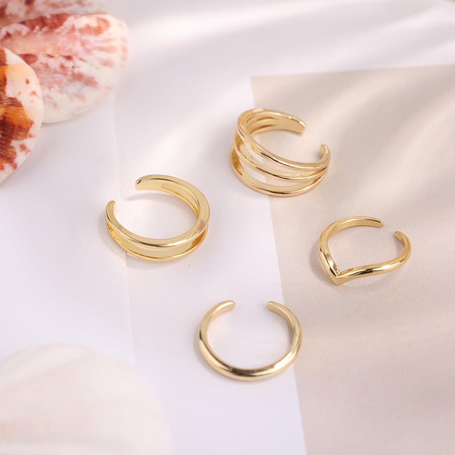 Juego de 4 Anillos de Dedo Abiertos Ajustables Mikovivi Oro