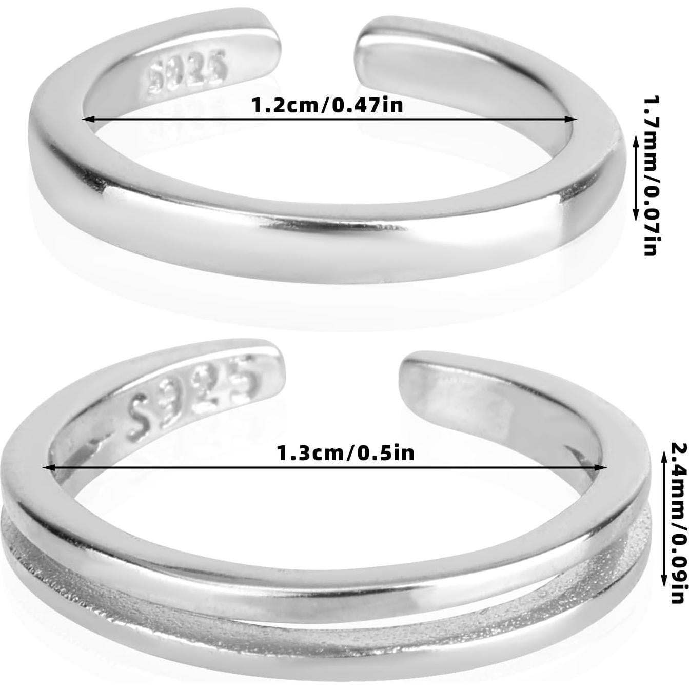 2 Anillos Abiertos de Plata de Ley Ajustables para Dedo del Pie