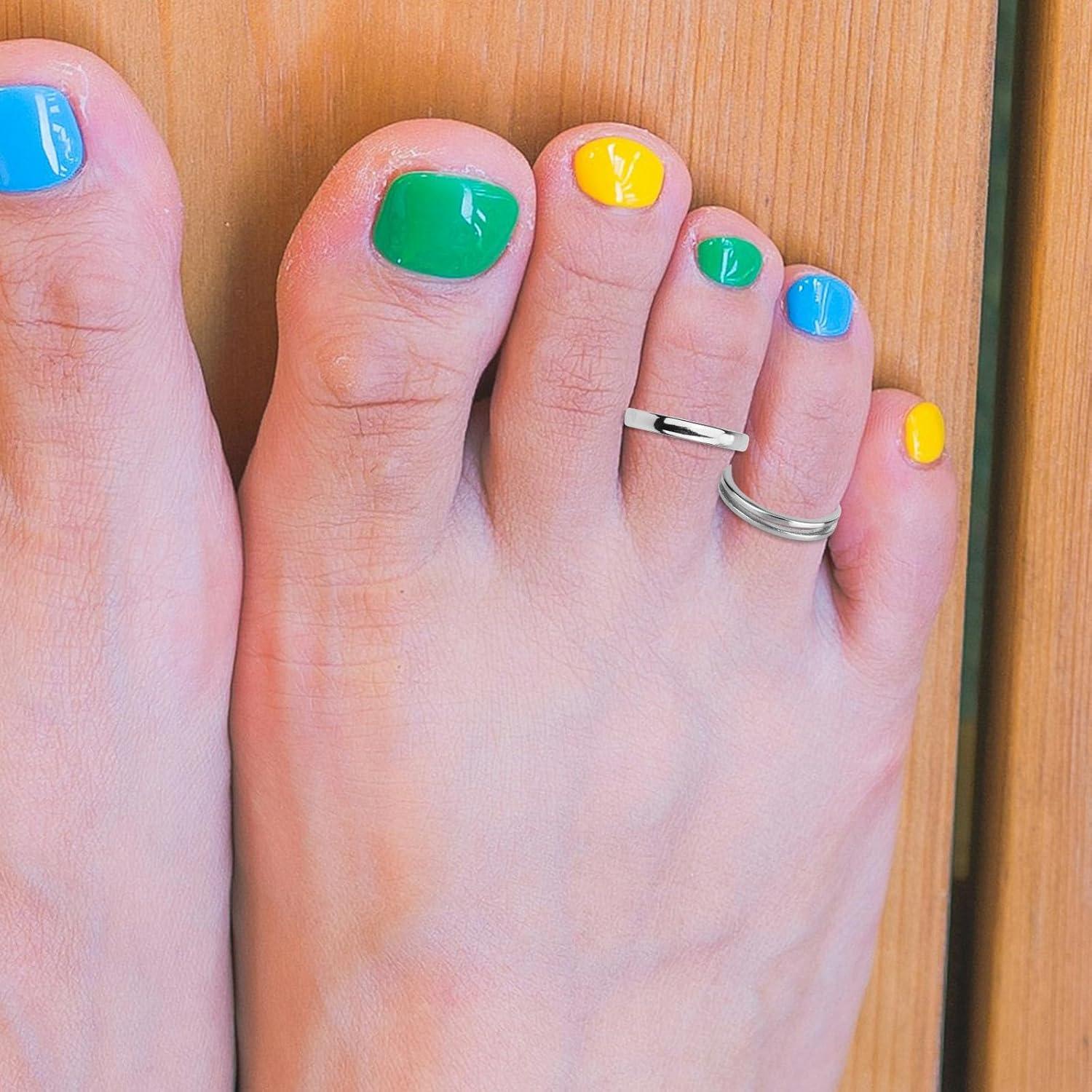 2 Anillos Abiertos de Plata de Ley Ajustables para Dedo del Pie