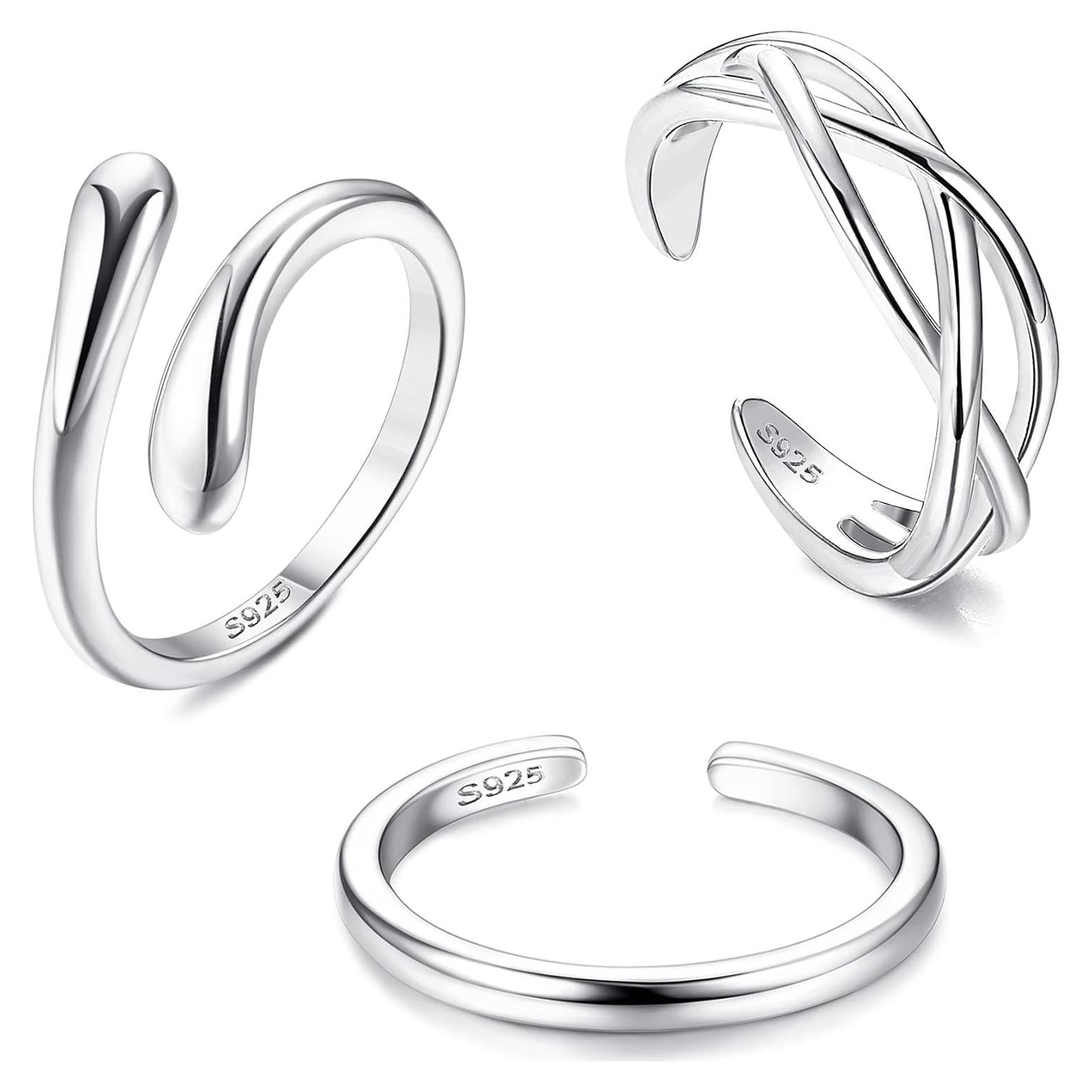 Conjunto de 3 Anillos Abiertos de Plata 925 para Pies - ZELORES