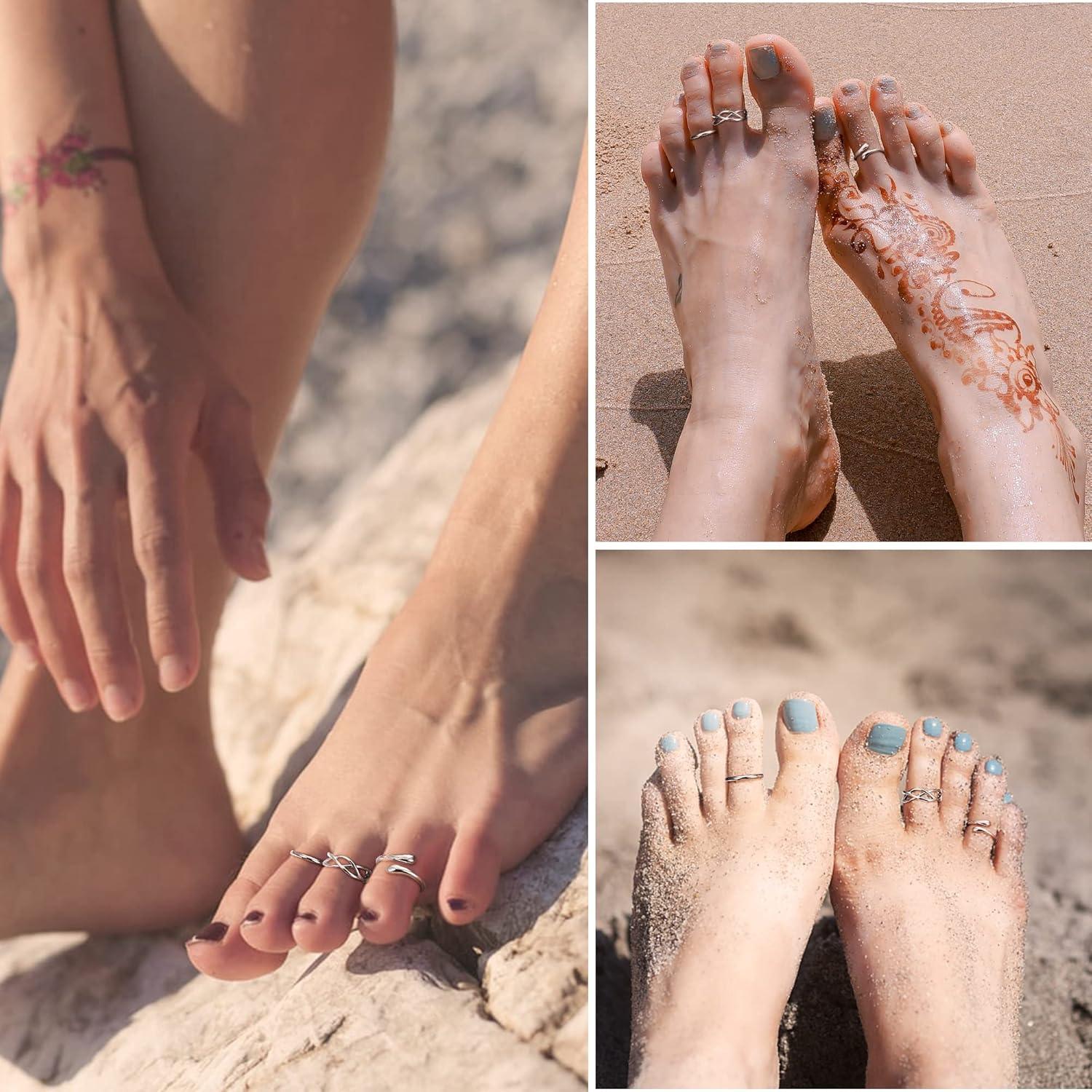 Conjunto de 3 Anillos Abiertos de Plata 925 para Pies - ZELORES