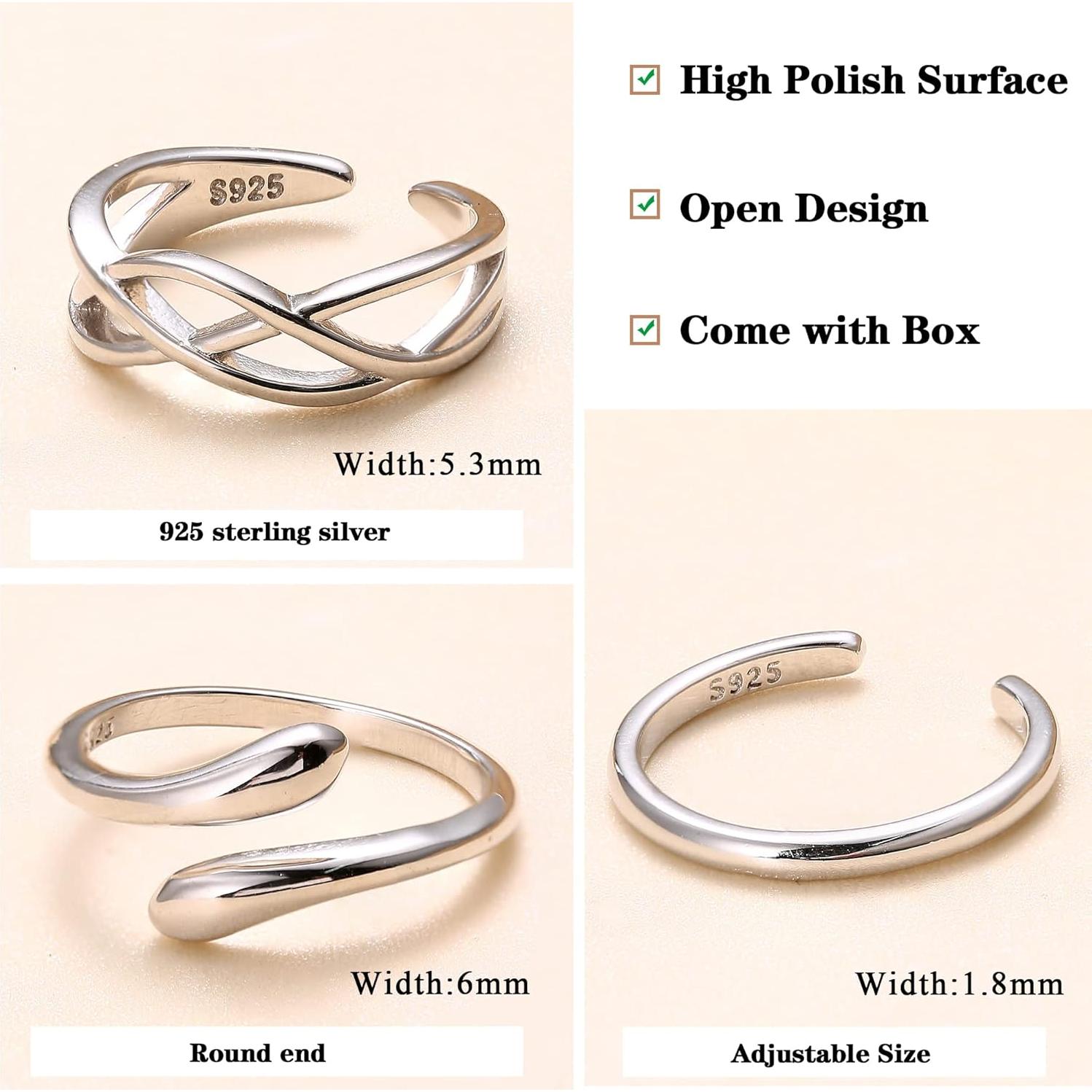 Conjunto de 3 Anillos Abiertos de Plata 925 para Pies - ZELORES