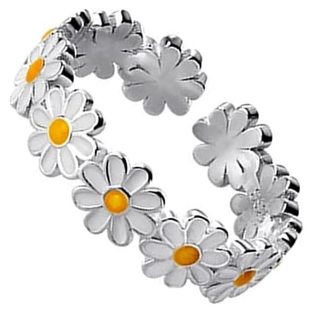 Anillo Ajustable de Flor Margarita Encantadora para Mujeres