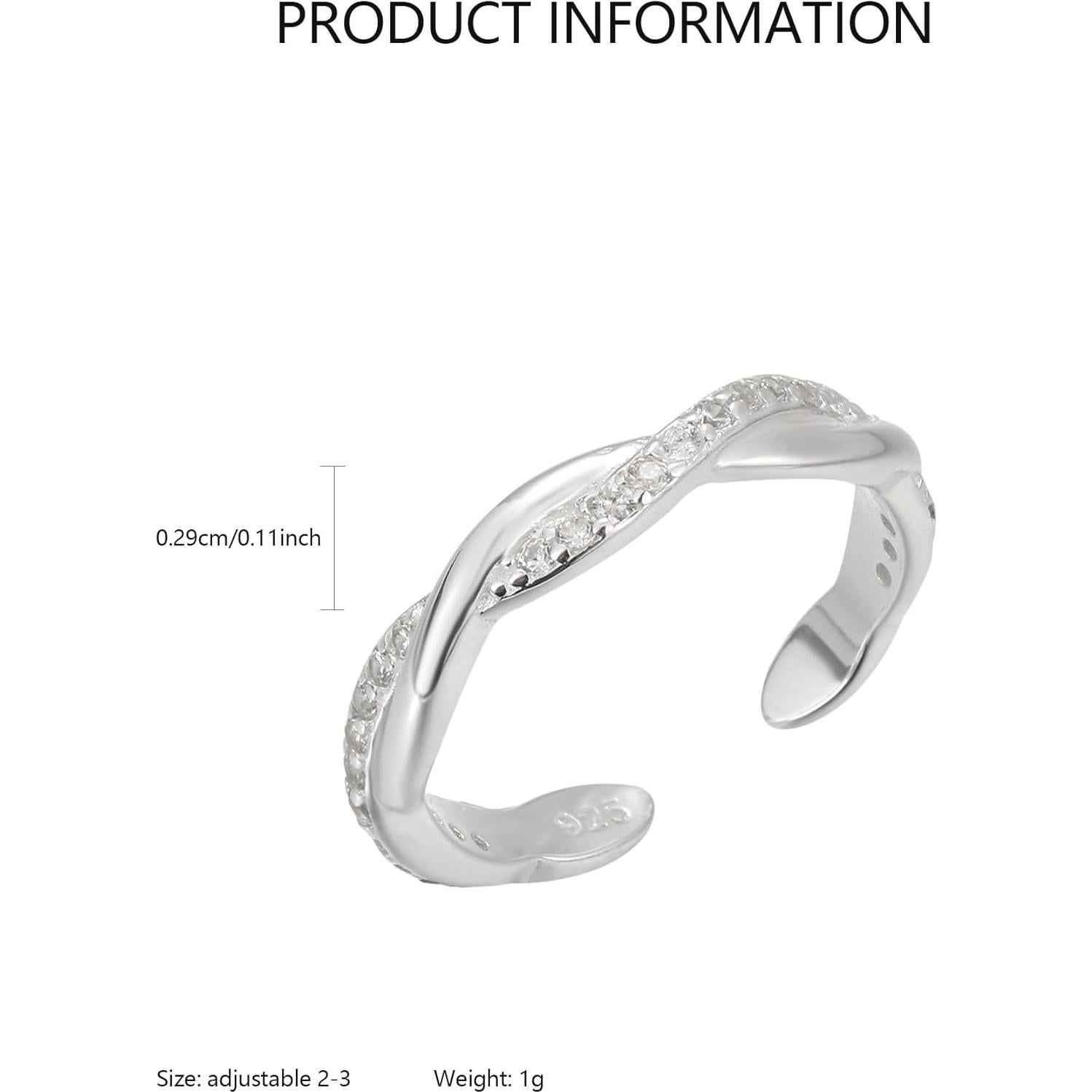 Anillo de dedo ajustable de plata esterlina 925 IPEPPY con circonitas