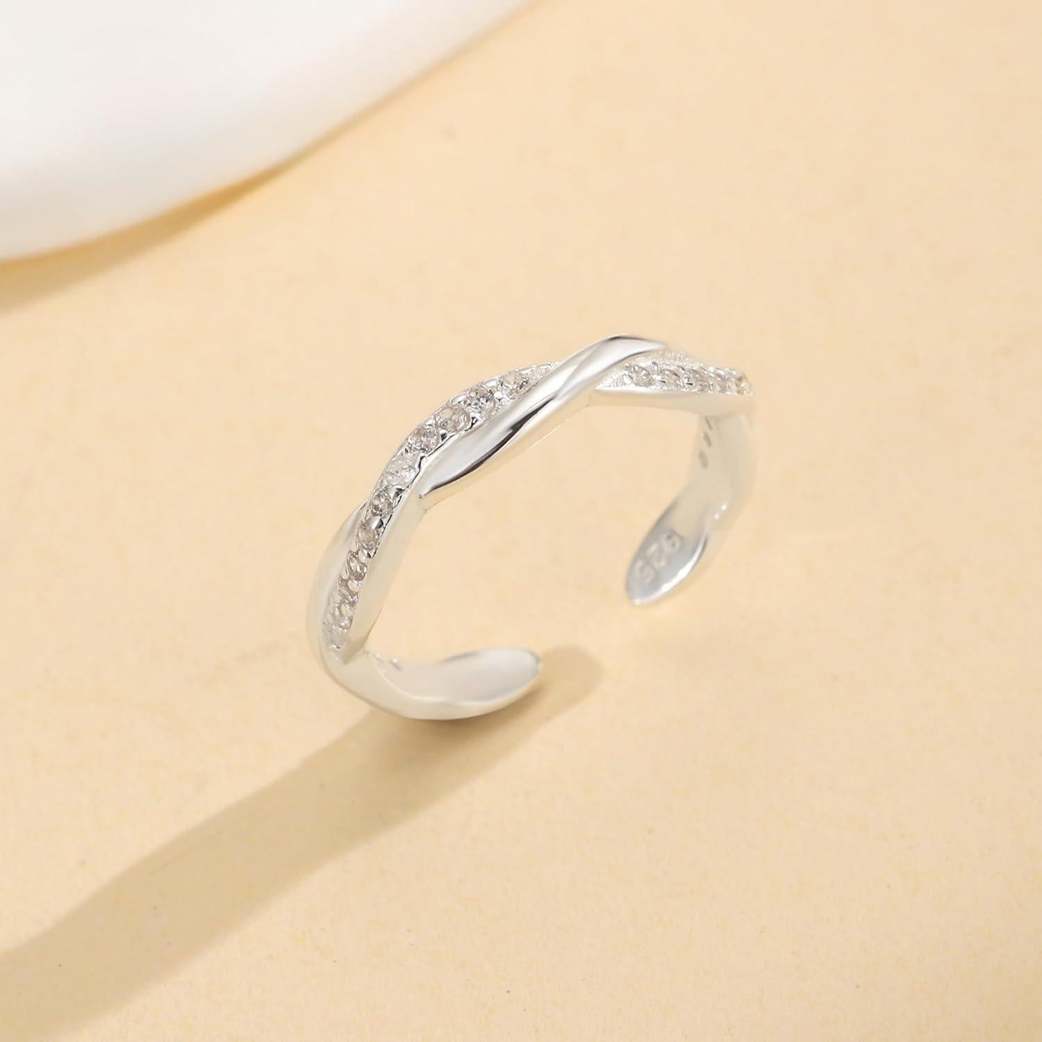 Anillo de dedo ajustable de plata esterlina 925 IPEPPY con circonitas
