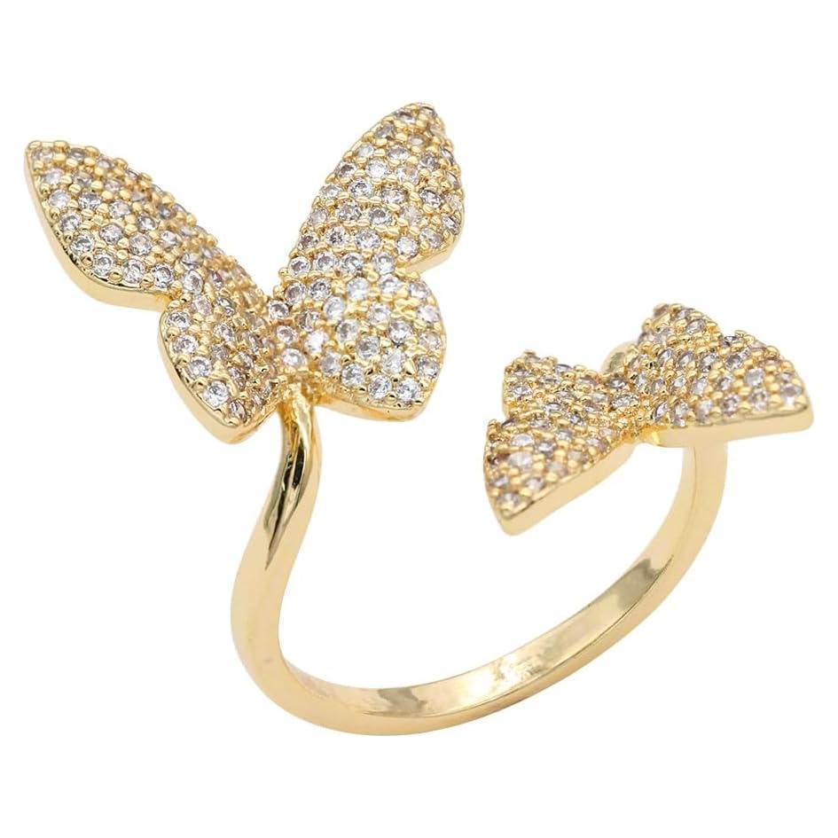 Anillo Ajustable Doble Mariposa Lavencious con Circonitas Oro