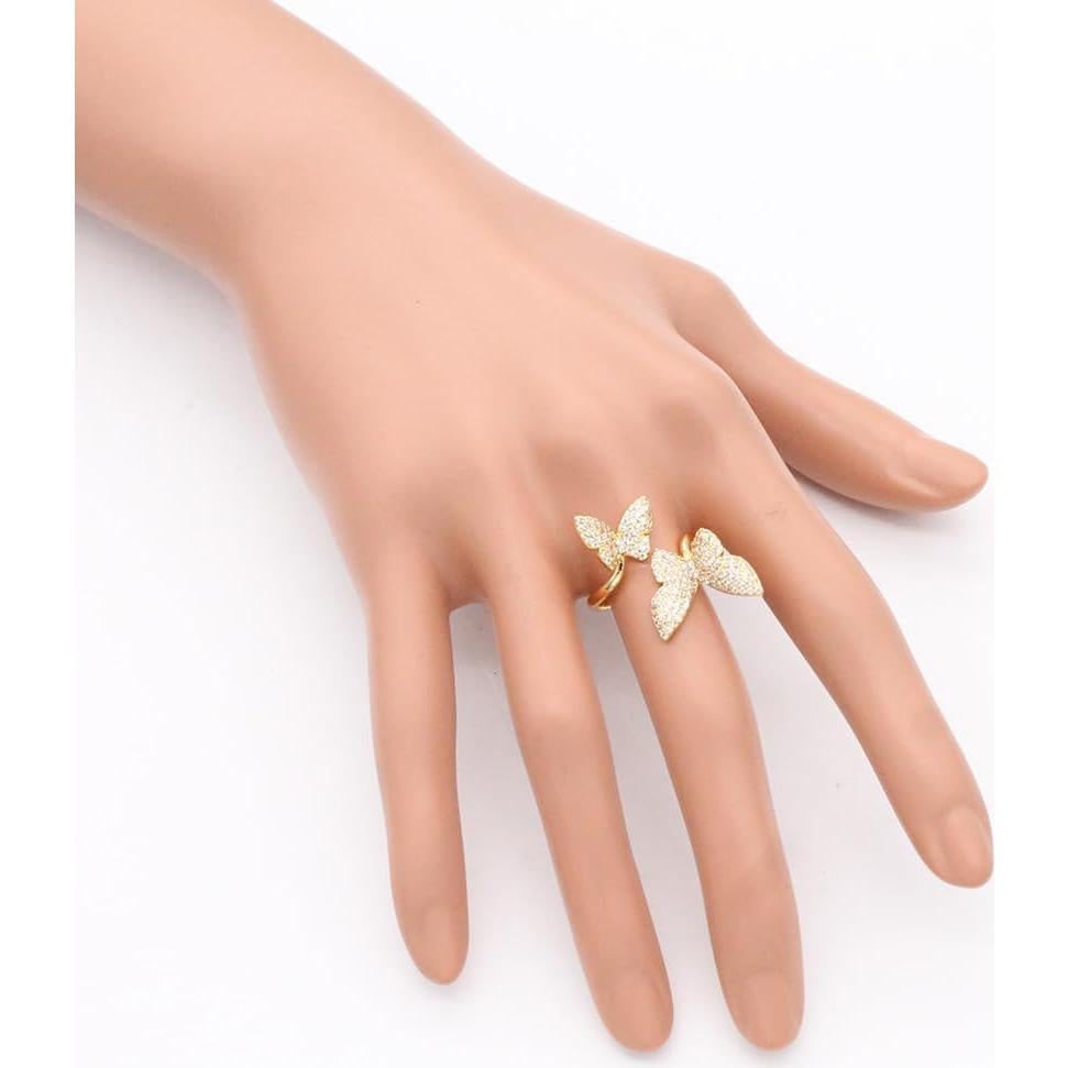 Anillo Ajustable Doble Mariposa Lavencious con Circonitas Oro