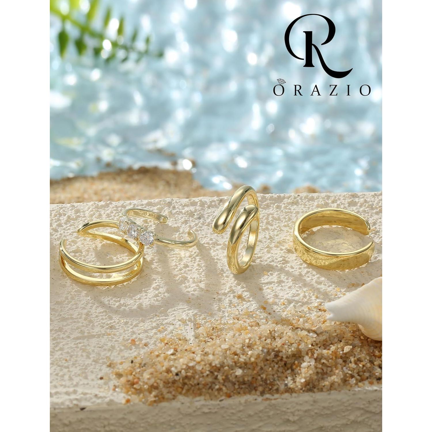 Anillos de Dedo de Oro 14K ORAZIO Ajustables 4 Piezas
