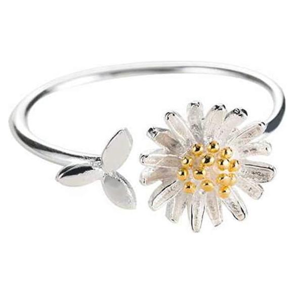 Anillo de Promesa de Flor Margarita Merryshine Plata 925 Ajustable