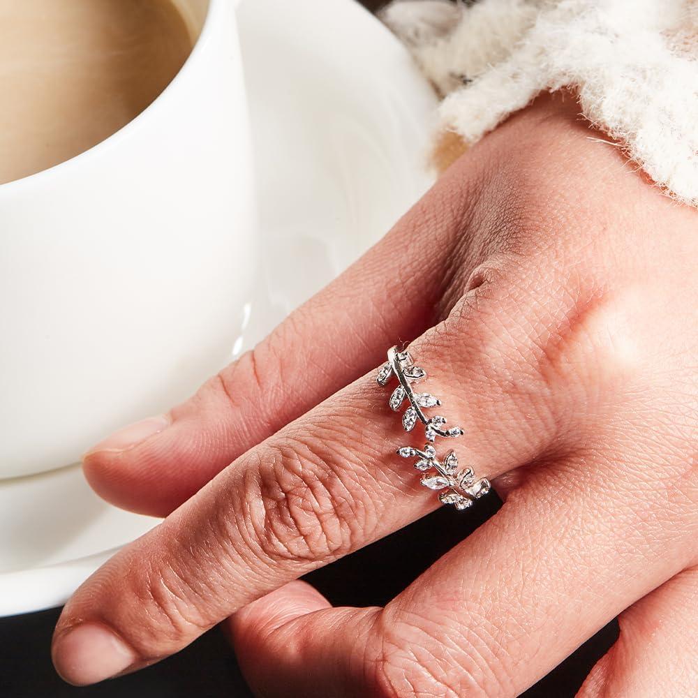 Anillo Ajustable de Plata Esterlina S925 con Circonio para Mujeres