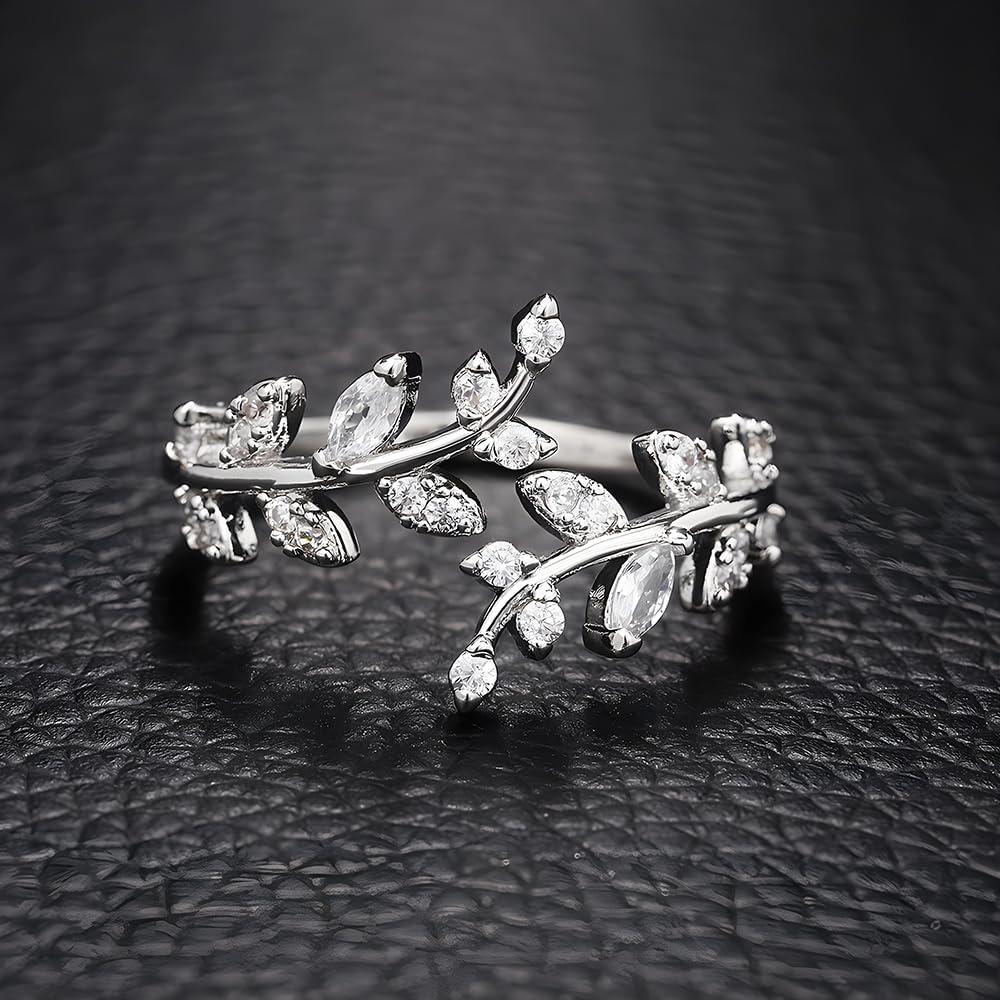 Anillo Ajustable de Plata Esterlina S925 con Circonio para Mujeres