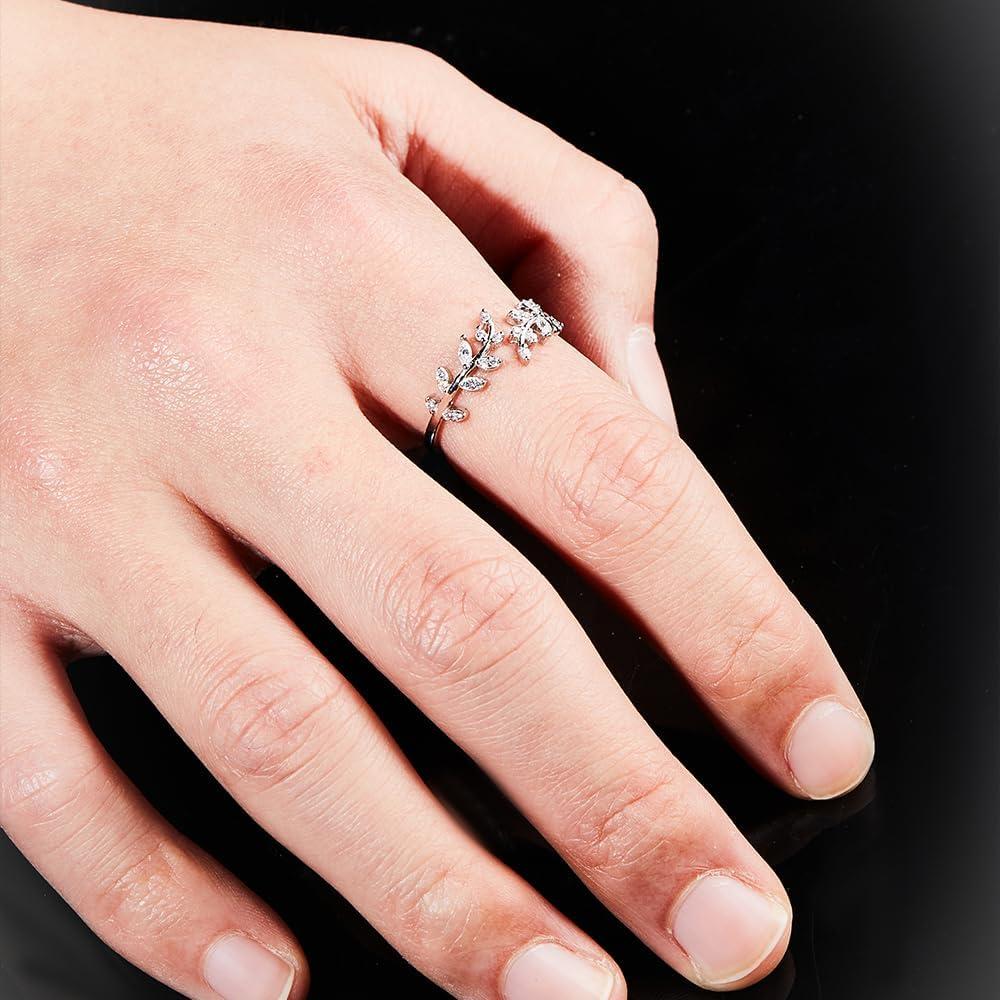 Anillo Ajustable de Plata Esterlina S925 con Circonio para Mujeres