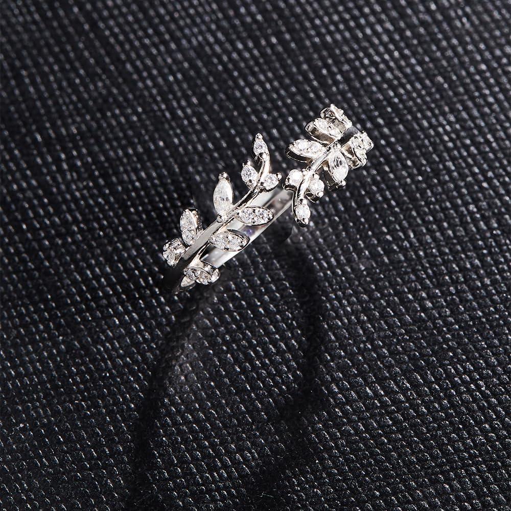 Anillo Ajustable de Plata Esterlina S925 con Circonio para Mujeres