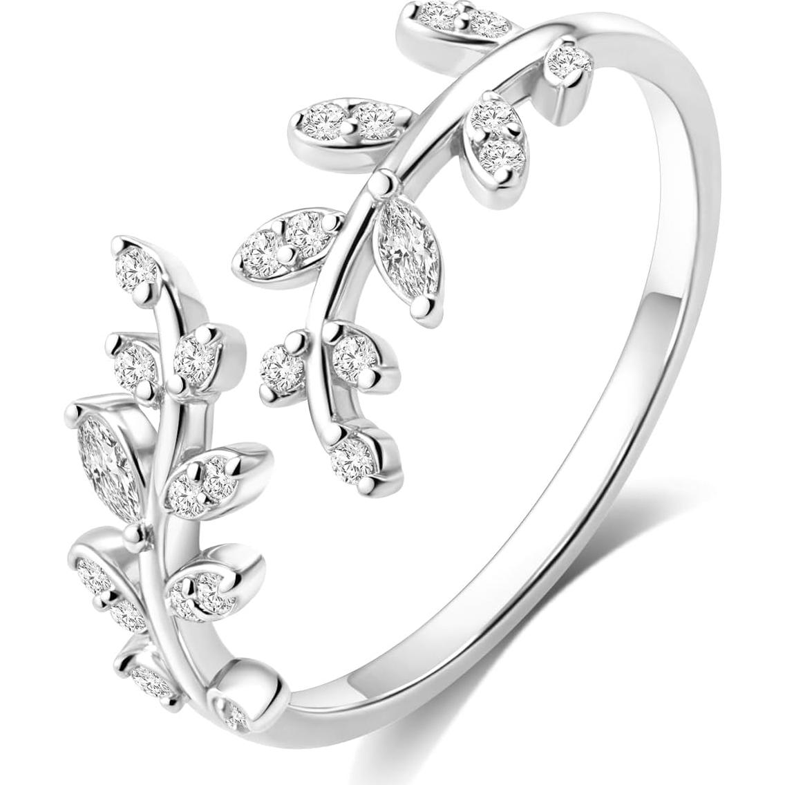 Anillo Ajustable de Plata Esterlina S925 con Circonio para Mujeres