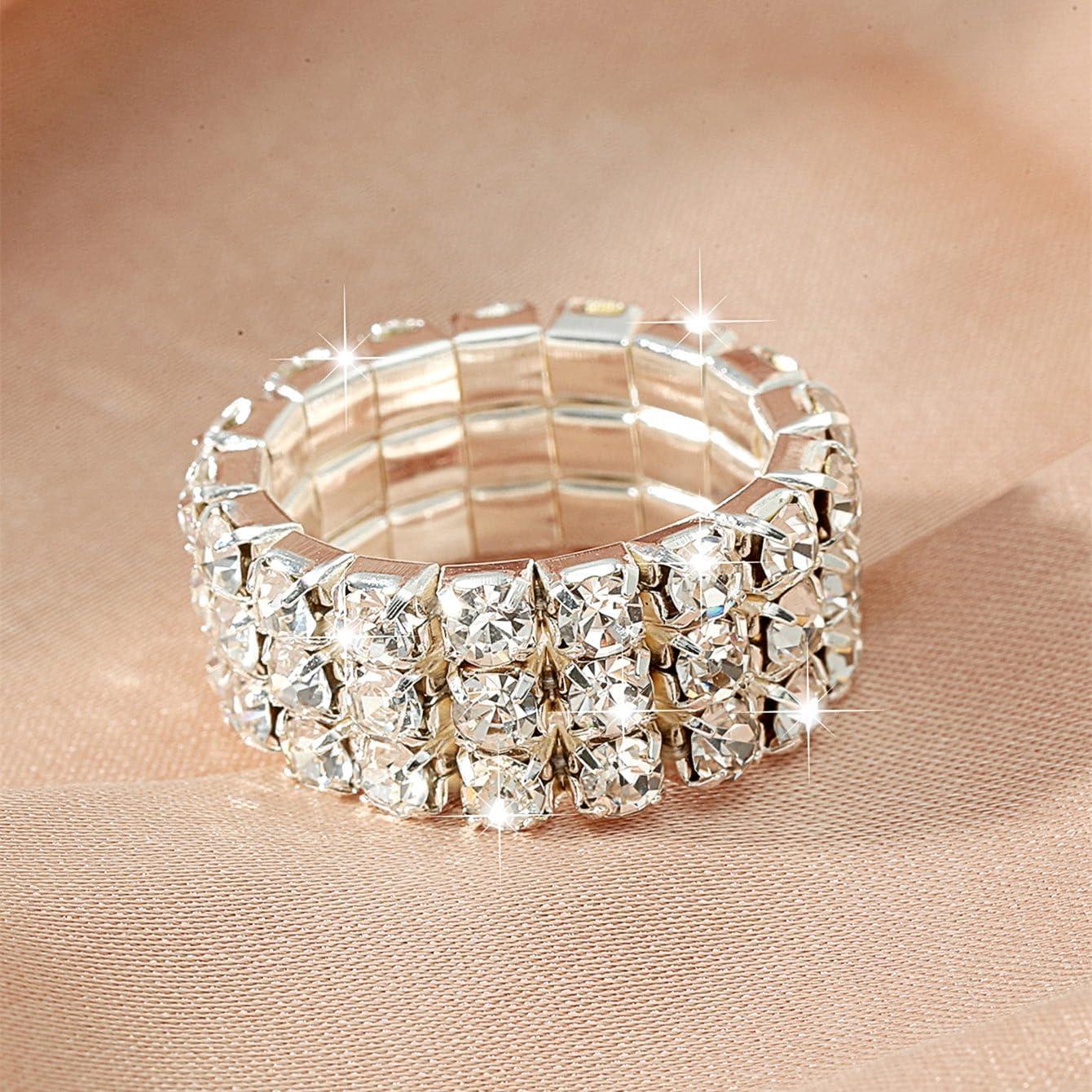 Conjunto de Anillos de Rhinestone Brillante Ajustables para Mujeres