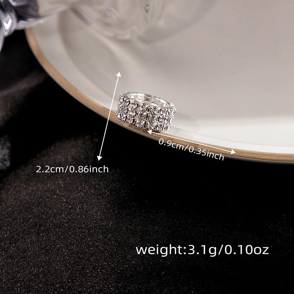 Conjunto de Anillos de Rhinestone Brillante Ajustables para Mujeres