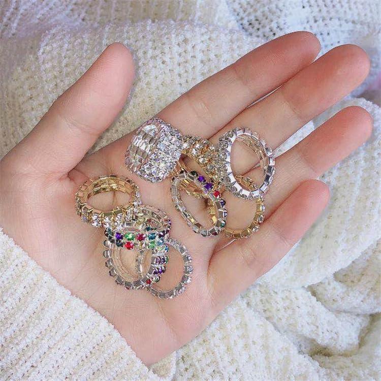 Conjunto de Anillos de Rhinestone Brillante Ajustables para Mujeres