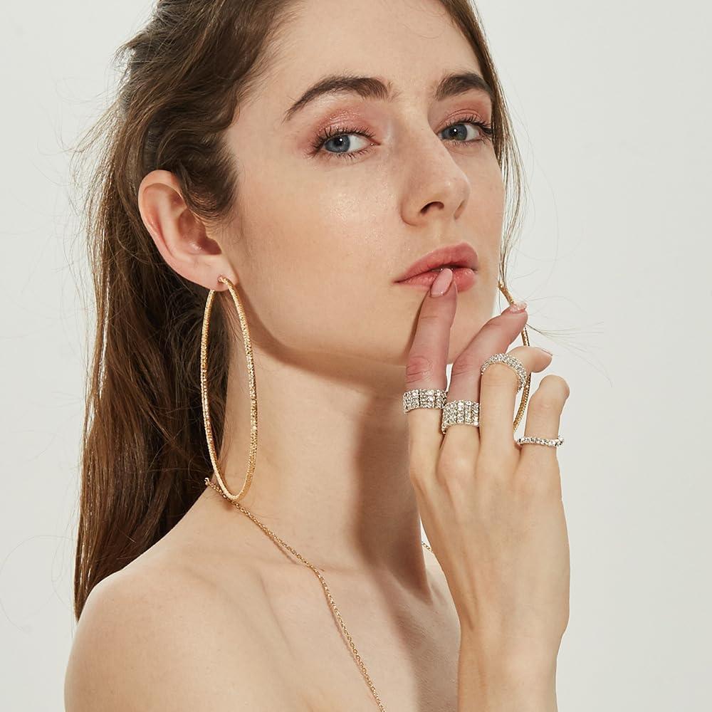 Conjunto de Anillos de Rhinestone Brillante Ajustables para Mujeres