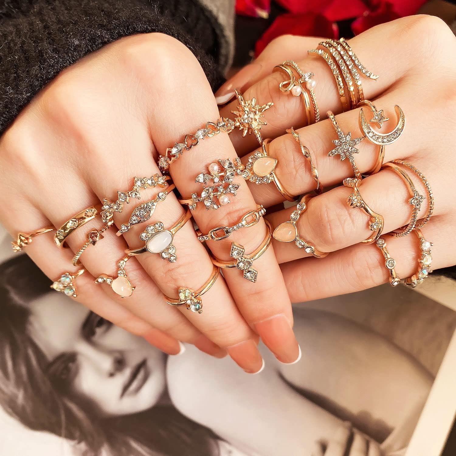 Conjunto de 27 Anillos Dorados Boho 17IF para Mujeres