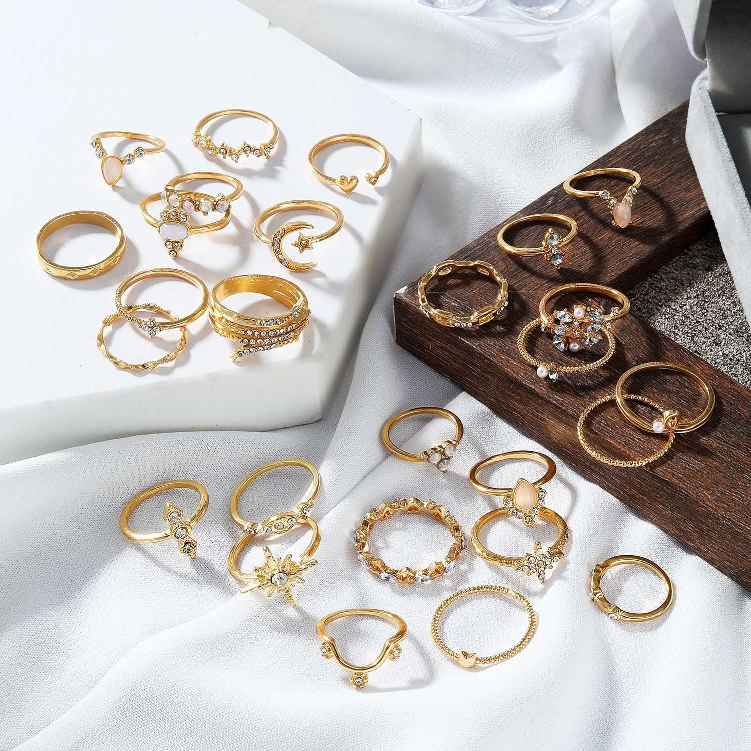 Conjunto de 27 Anillos Dorados Boho 17IF para Mujeres