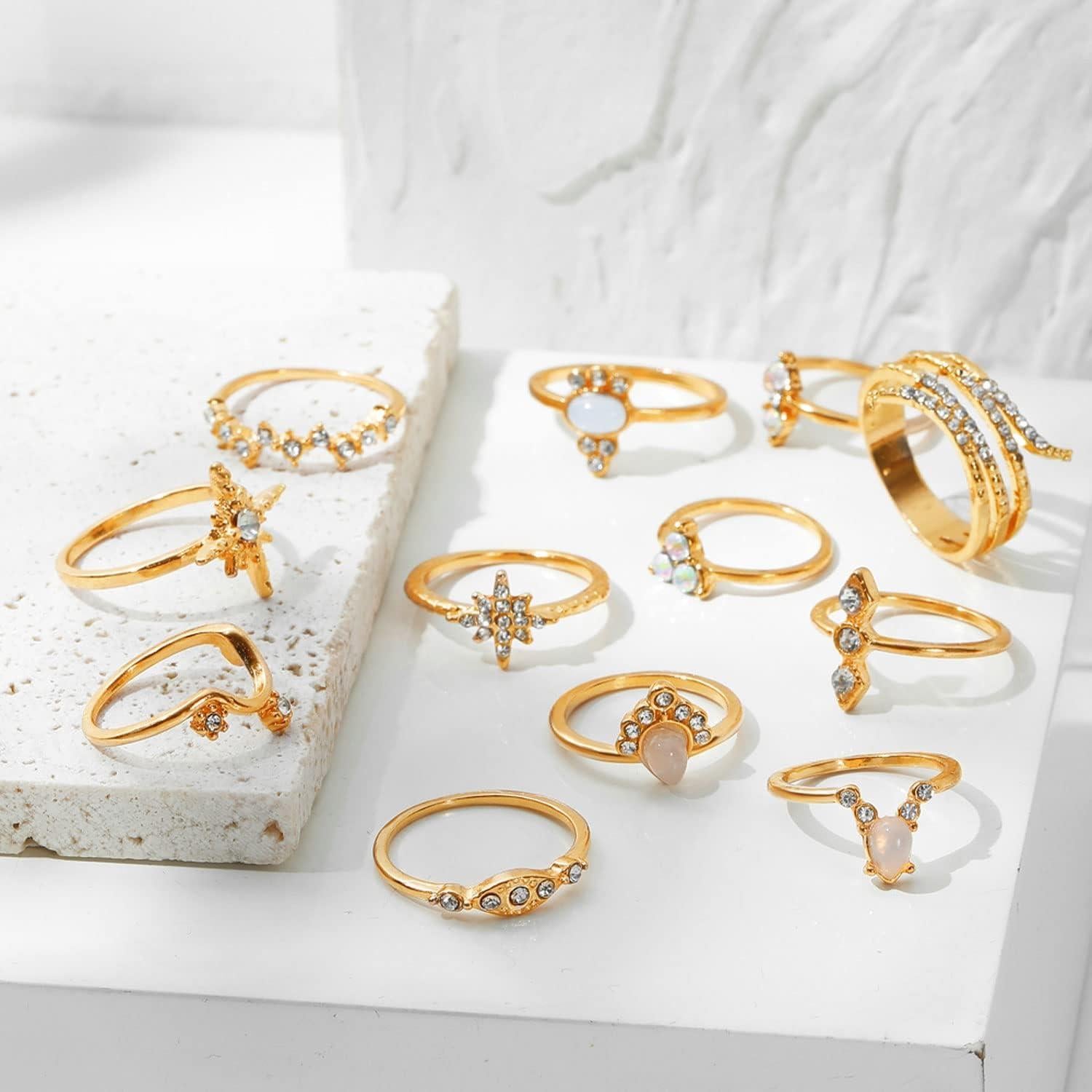 Conjunto de 27 Anillos Dorados Boho 17IF para Mujeres