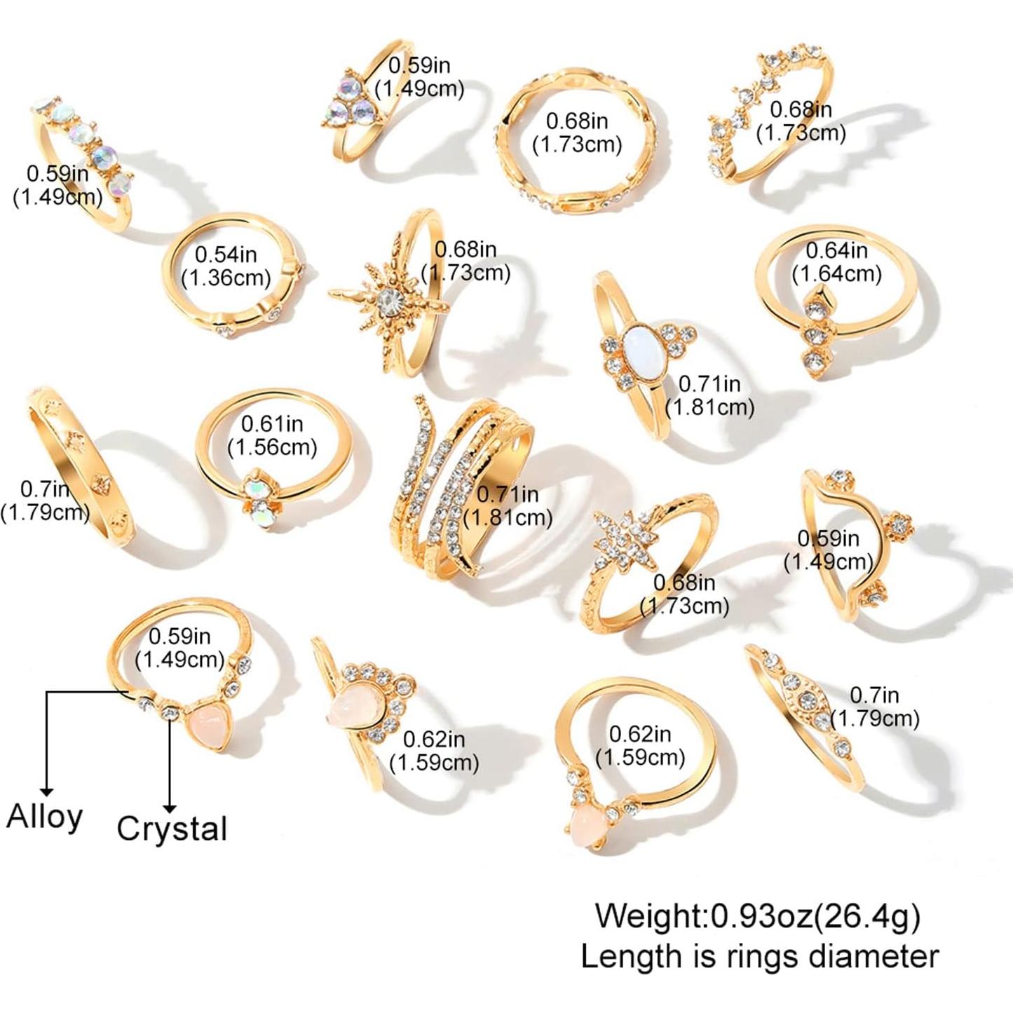 Conjunto de 27 Anillos Dorados Boho 17IF para Mujeres