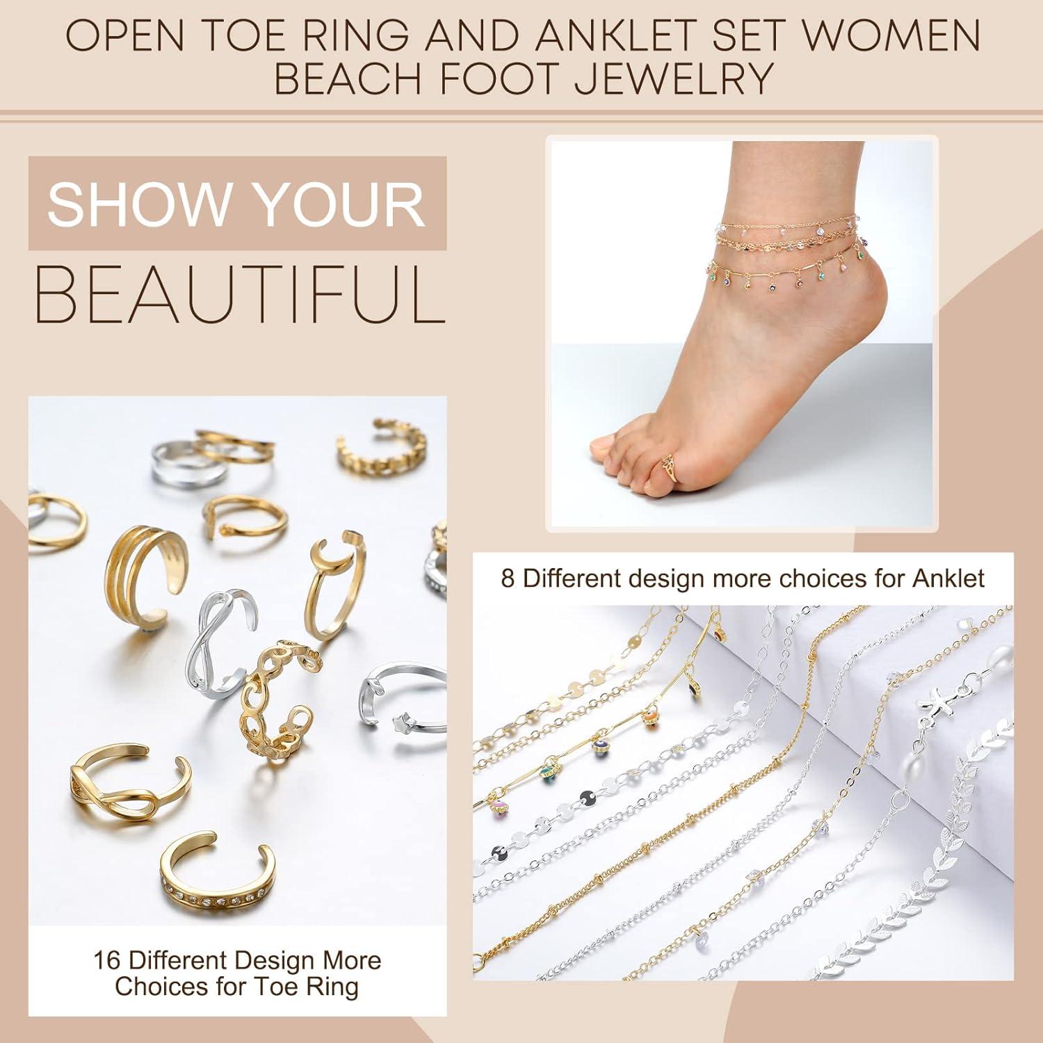 Conjunto de Joyería para Mujeres 40 Pcs Tobilleras y Anillos