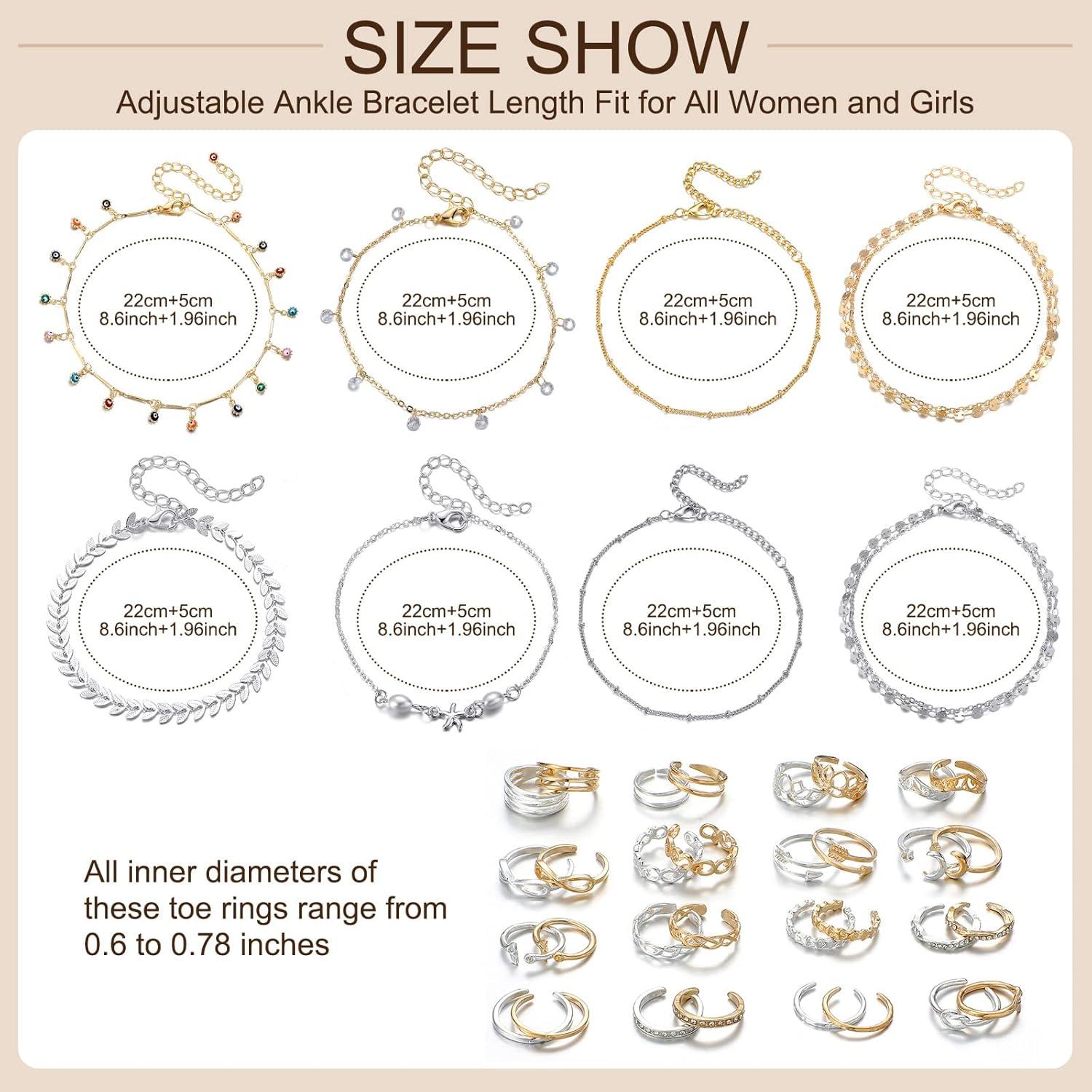 Conjunto de Joyería para Mujeres 40 Pcs Tobilleras y Anillos