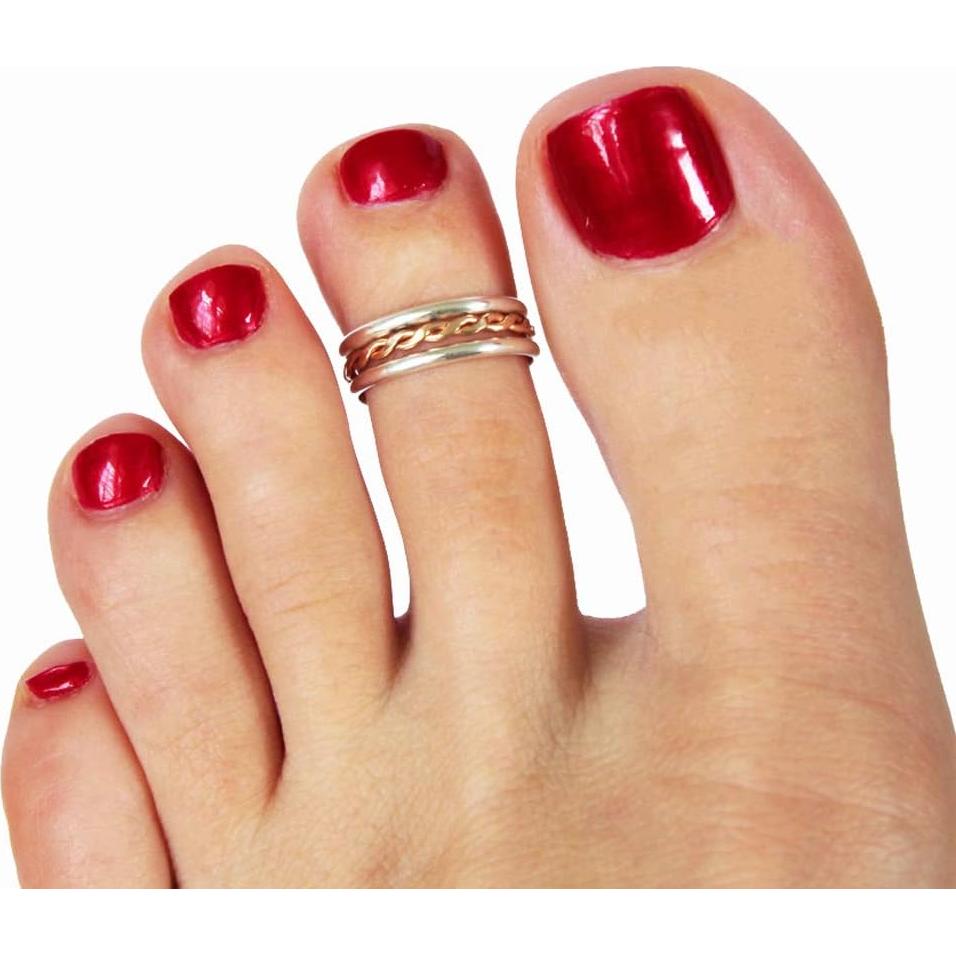 Anillo de dedo del pie ajustable .925 plata esterlina y oro 14K