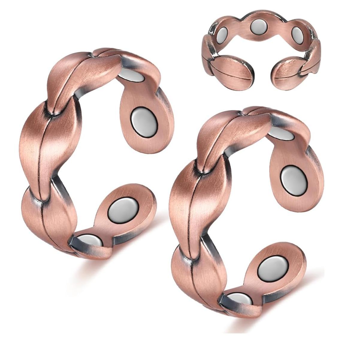 Anillos de Cobre Puro Cigmag 7X Ajustables para Mujeres - 2 Piezas