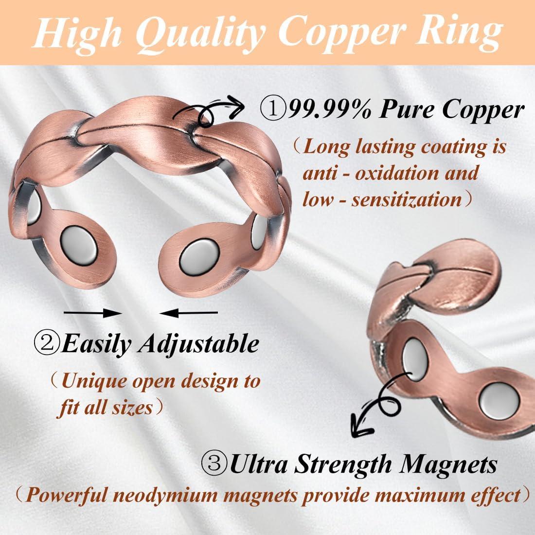 Anillos de Cobre Puro Cigmag 7X Ajustables para Mujeres - 2 Piezas