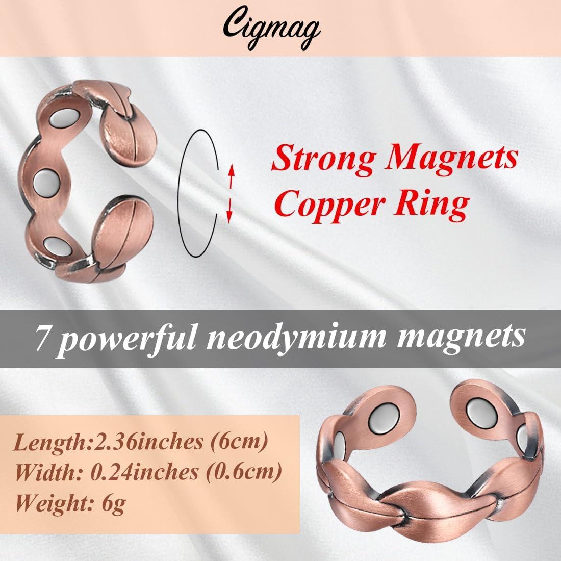 Anillos de Cobre Puro Cigmag 7X Ajustables para Mujeres - 2 Piezas