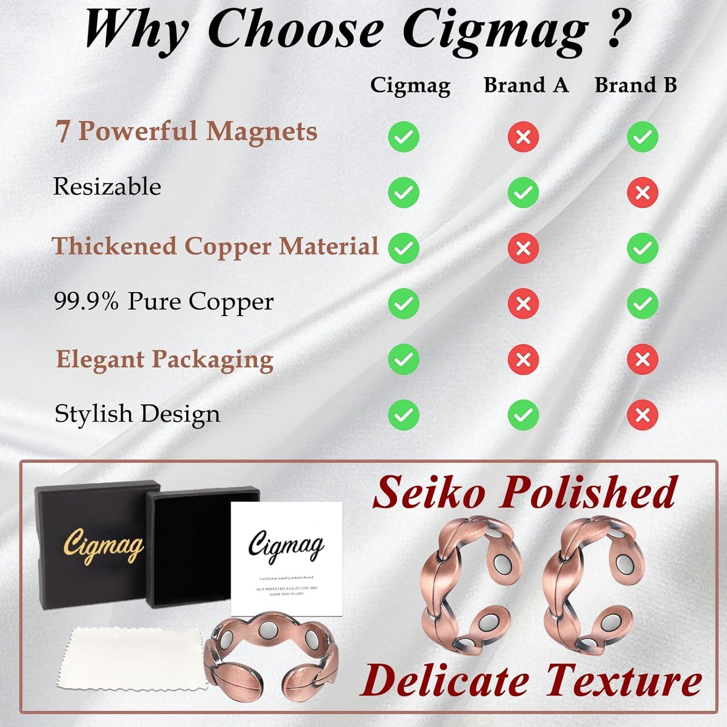 Anillos de Cobre Puro Cigmag 7X Ajustables para Mujeres - 2 Piezas