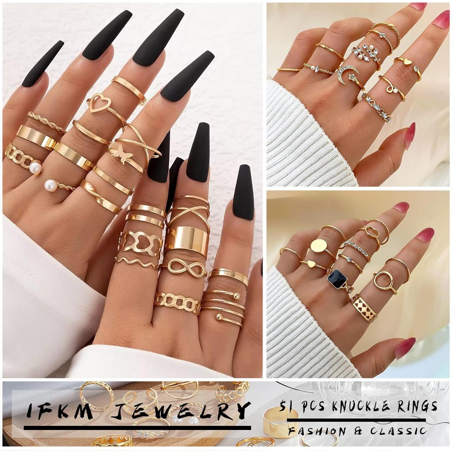 Conjunto de Anillos de Nudillo IFKM para Mujeres Vintage 51 Piezas