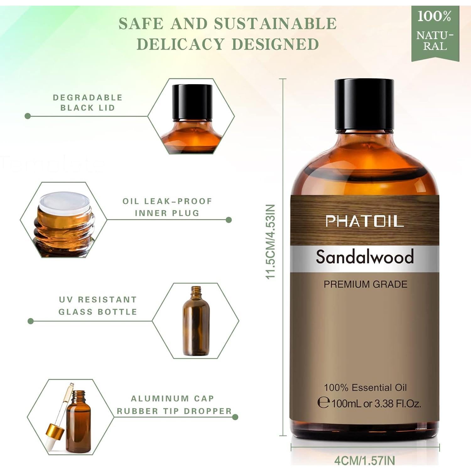 Aceite Esencial de Sándalo PHATOIL 100ML para Aromaterapia