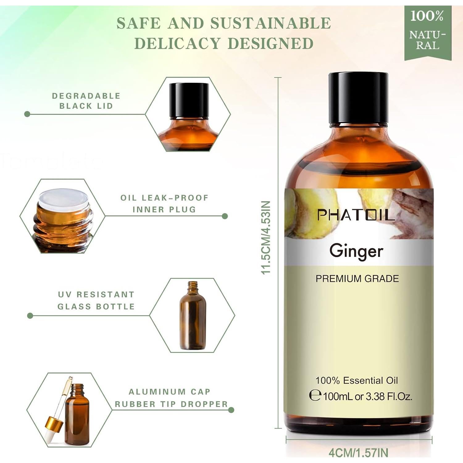Aceite Esencial de Jengibre 100ml PHATOIL para Aromaterapia