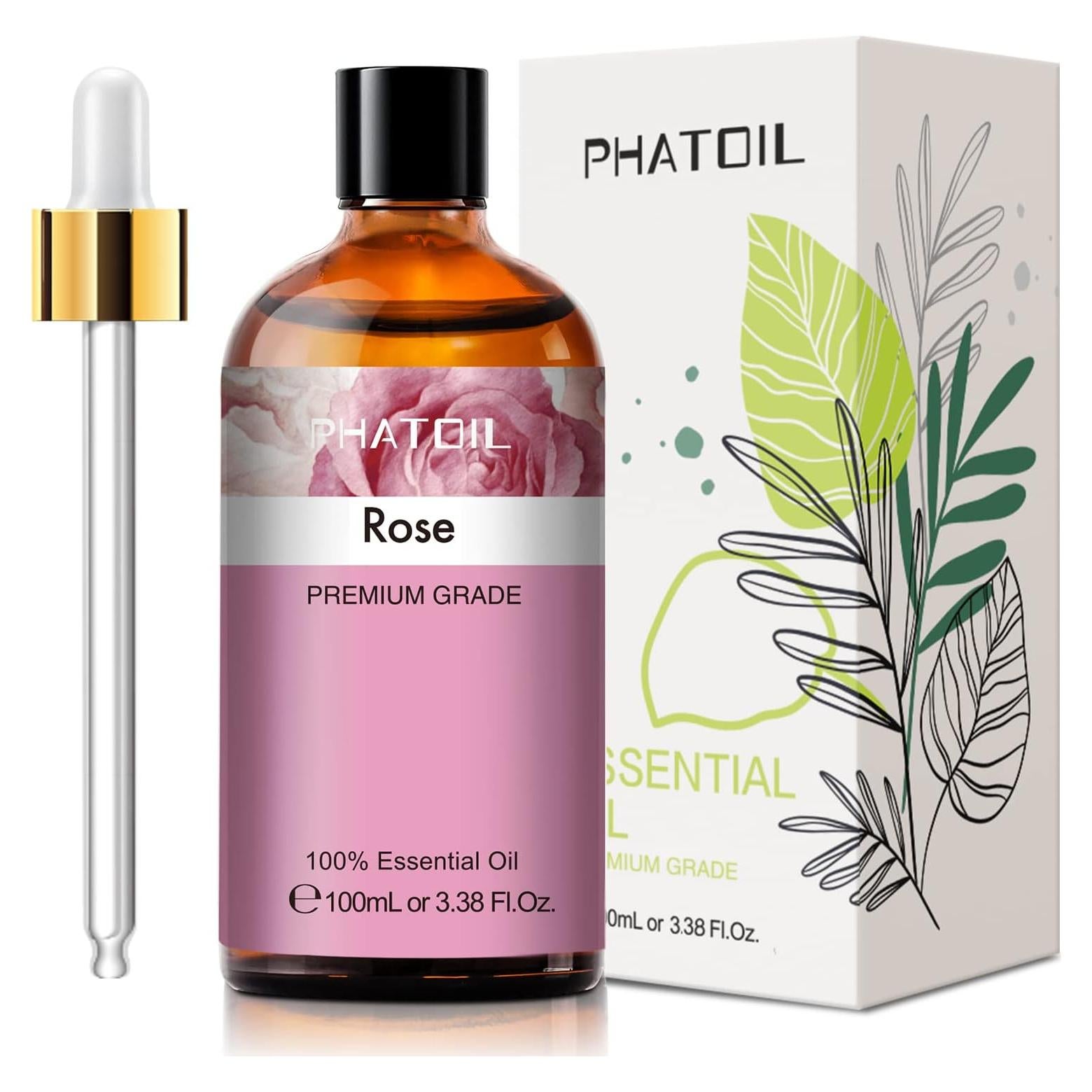 Aceite Esencial de Rosa PHATOIL 100ml con Gotero para Aromaterapia